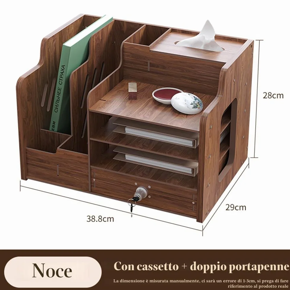 Organizer da scrivania in legno grande capacità formato A4 per ufficio casa scuola JB07-2 legno di noce