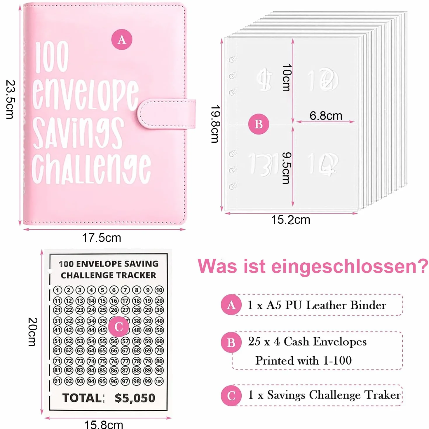 Bilancio Planner Libro del Risparmio Sfida 5050 € Rilegatura a Budget Rosa