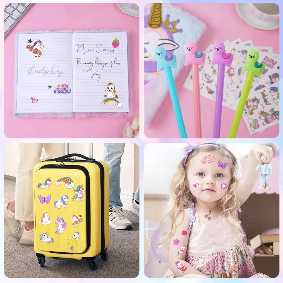 OFFCUP Quaderno Peluche Unicorno Diario Segreto Set Cancelleria Bambina Regalo 4 Penne Gel 10 Adesivi