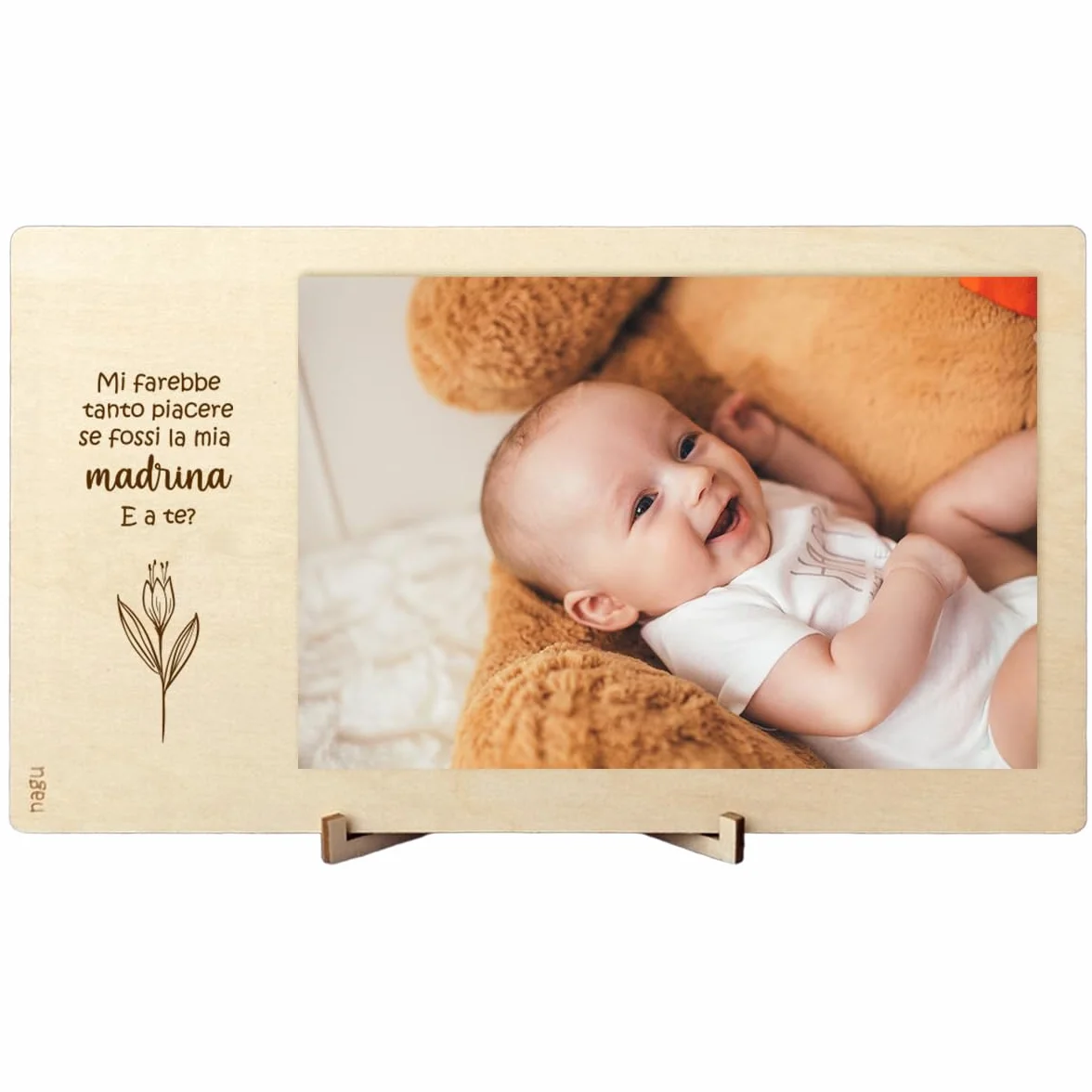 Nagu Cornice Portafoto in Legno 10x15 cm Regali Personalizzati Ricordi Battesimo Neonato