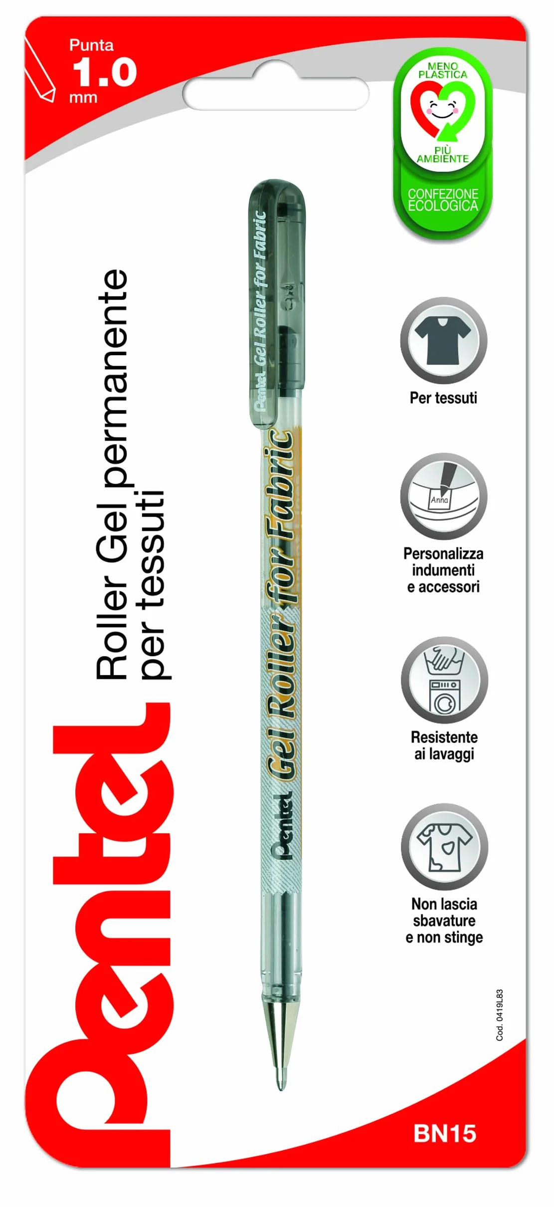 Pentel BN15 Roller Gel Permanente 1,0 mm Nero 1 pz