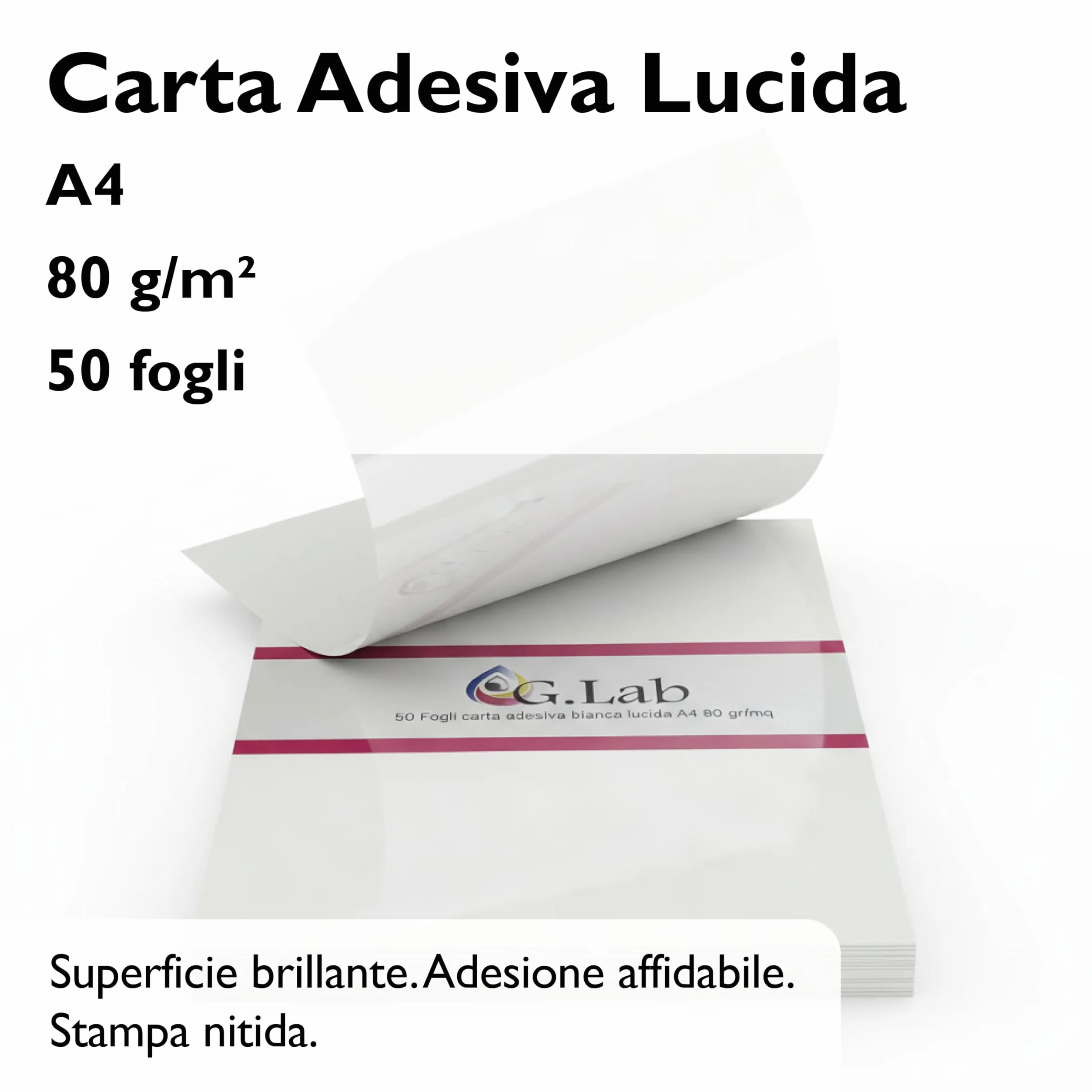 Etichette Adesive A4 50 Fogli Carta Adesiva per Stampanti Getto d'Inchiostro Laser Fotocopiatrici 297x210 mm Lucida