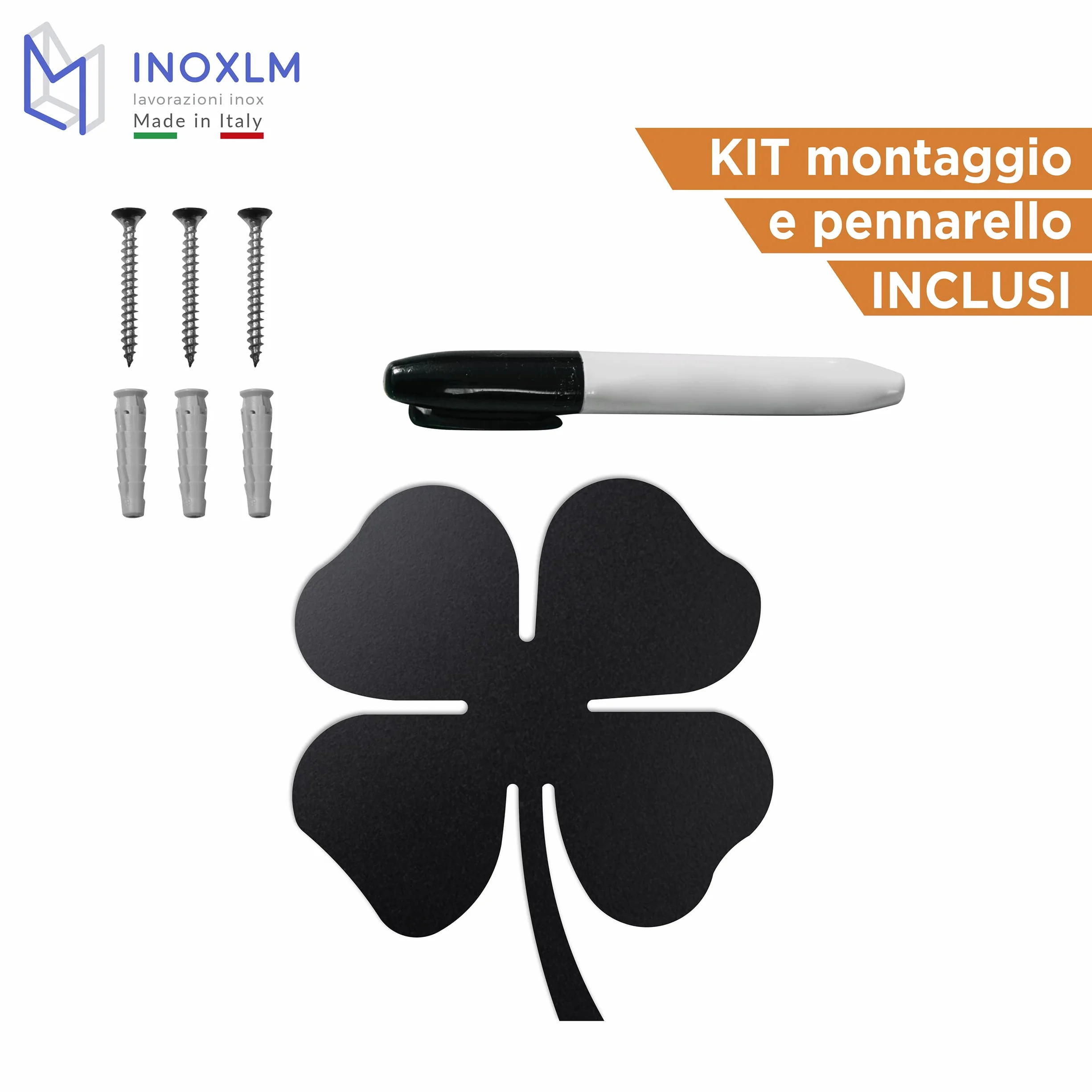 INOXLM LAVORAZIONI INOX Lavagna Magnetica da Parete in Acciaio Quadrifoglio scrivibile con pennarello,Bacheca ricordi souvenir,Lavagna calamite,Lavagna Magnetica foto, bambini,Bacheca 35x32 cm (Nero)