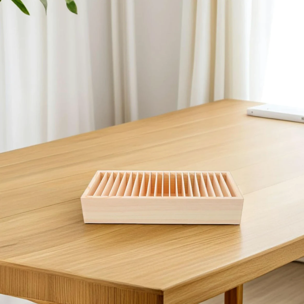 2pezzi Scatola in Legno Multi-scomparti Porta Carte Porta Biglietti da Visita Organizer Rimovibile per Ufficio Casa con Spazio Ampio e Materiale Robusto Naturale