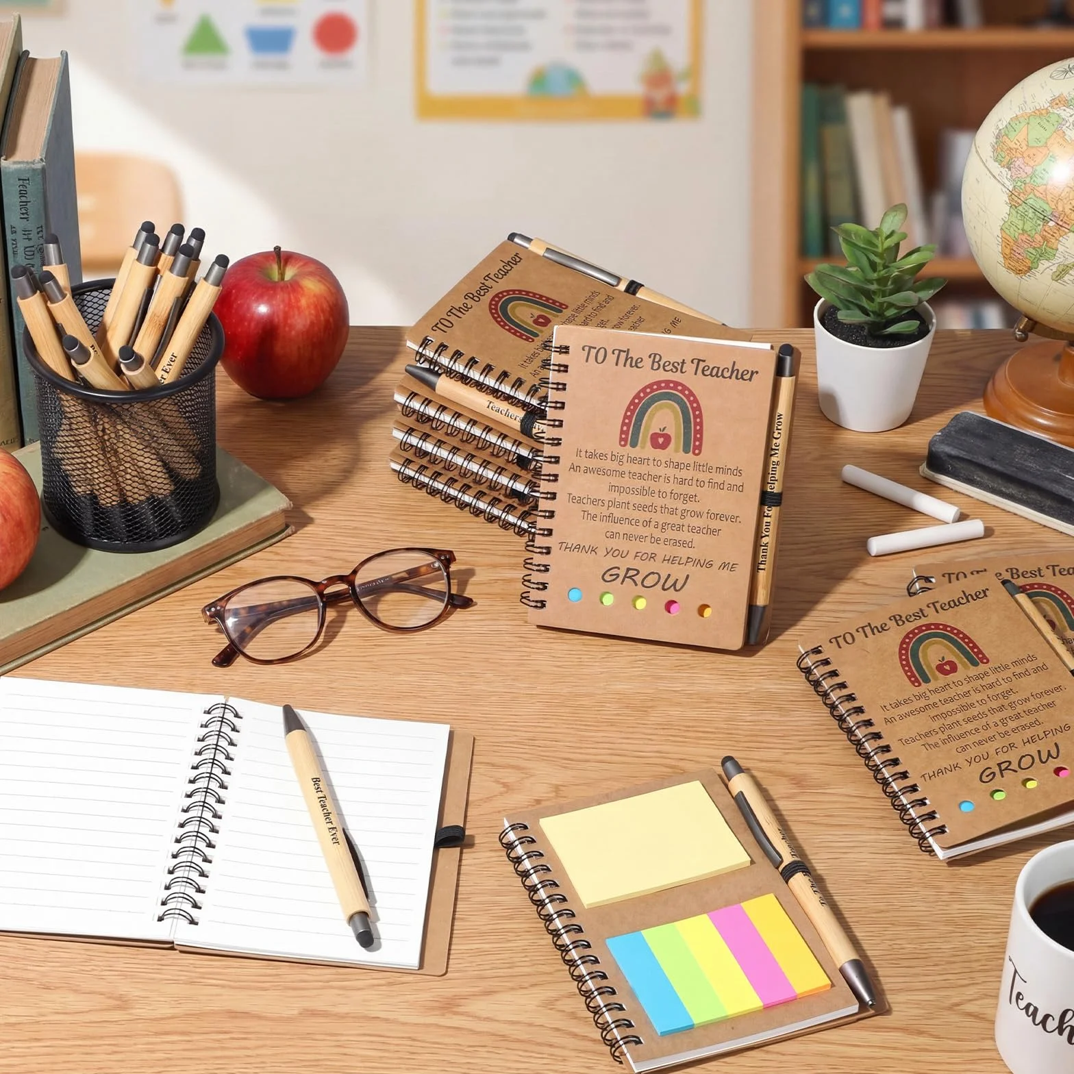 Resurhang 36 pezzi regalo di apprezzamento per insegnanti, regalo di ringraziamento, con penne a sfera in bambù, taccuino di ringraziamento per insegnanti di studenti, diario ispiratore