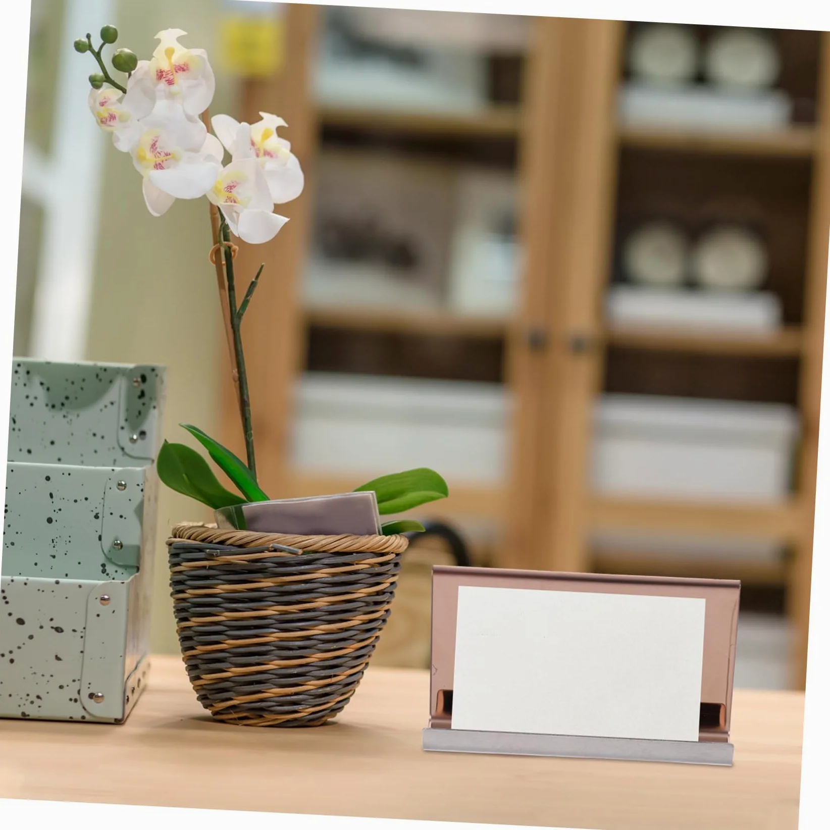 HOMSFOU 4 Pezzi Biglietti Visita Inossidabile Elegantper Scrivania Espositorper Carte Visita Resistente per Ufficio e Ricezione