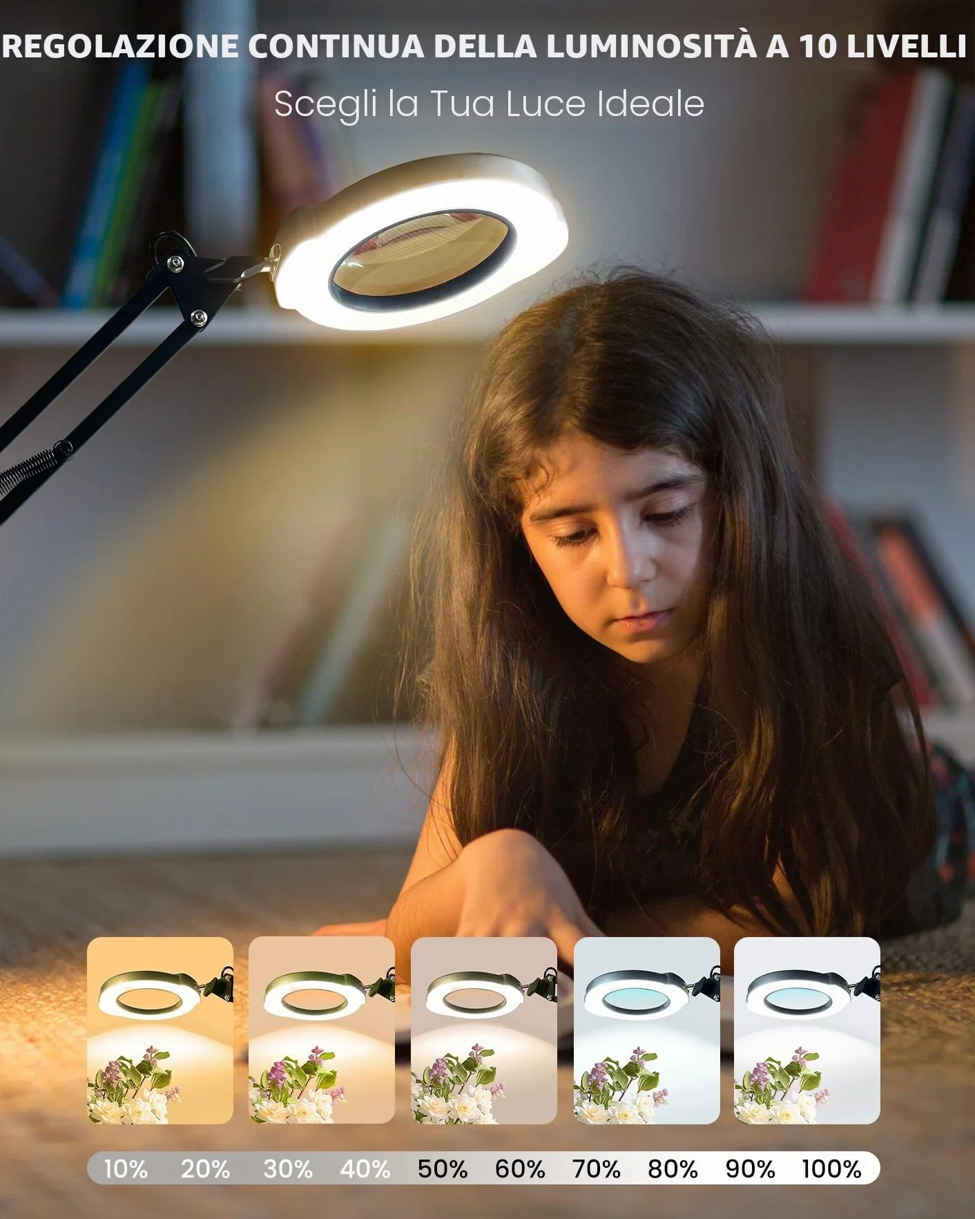 TANYO Lampada con Lente di Ingrandimento 84 LED 3 Modalità Colore 10 Luminosità
