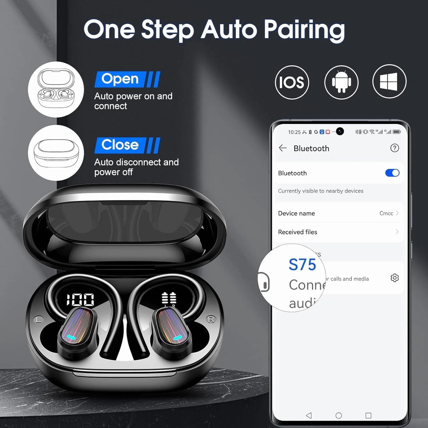 OYIB AI Cuffie Traduzione, Bluetooth 5.4 Auricolari con 164 Lingue/6 Modalità di Traduzione Nero Chiaro