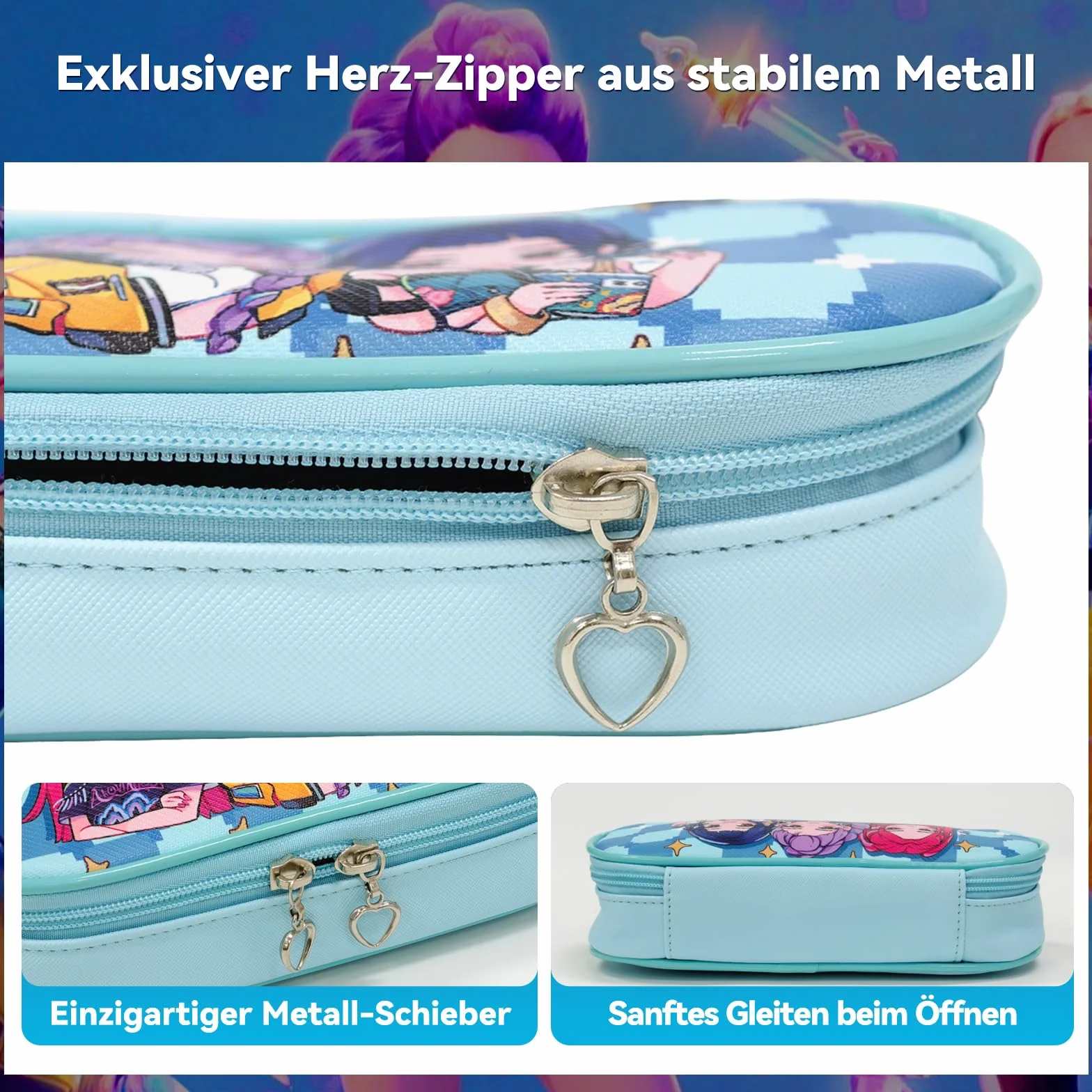 Astuccio Huntrix alla moda con scomparti per scuola, Azzurro