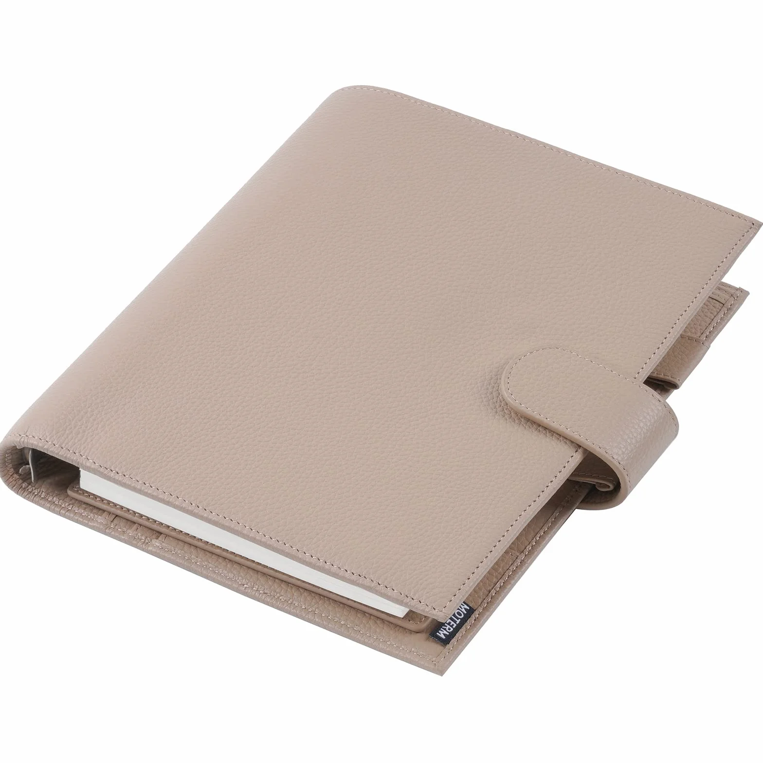 Moterm A5 Luxe Raccoglitore con Anelli - Organizer in Vero Cuoio (Ghiaia-Taupe, Anello da 30mm)