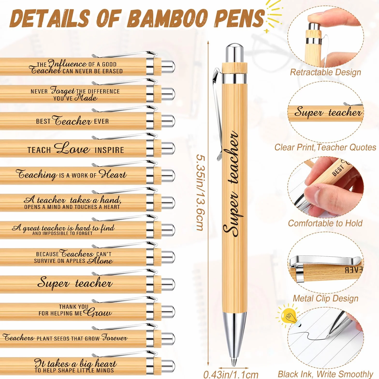 Resurhang 24 set di regali di apprezzamento per insegnanti da studenti, quaderni a spirale per insegnanti con copertina in carta kraft con note adesive colorate bandiere penne a sfera in bambù