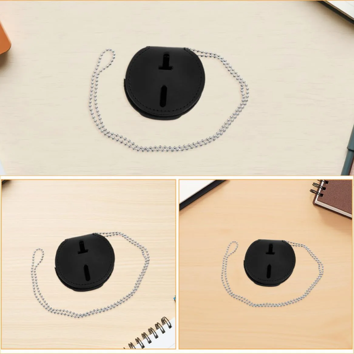 USHOBE Porta Badge in Pu Nero con Clip Metallica e Catena, Resistente e Facile da Pulire, Design Rotondo Moderno, 7 Pezzi per Uso Quotidiano e Lavoro in Ufficio