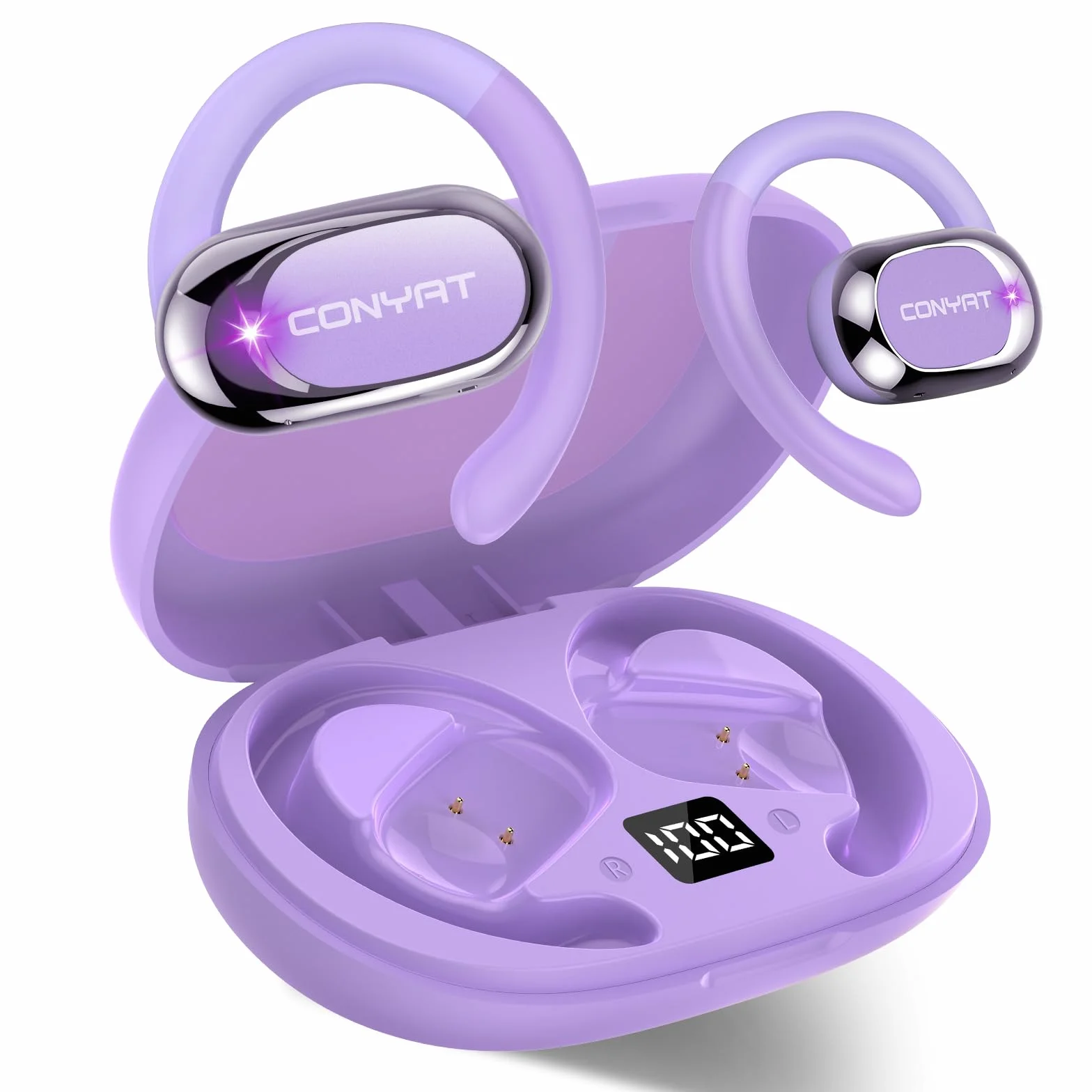 Bluetooth 5.4 Auricolari traduttori in Tempo reale con 164 Lingue, 58Ore Open-Ear Cuffie Traduttore Simultaneo Vocale con 7 Modalità, Viola