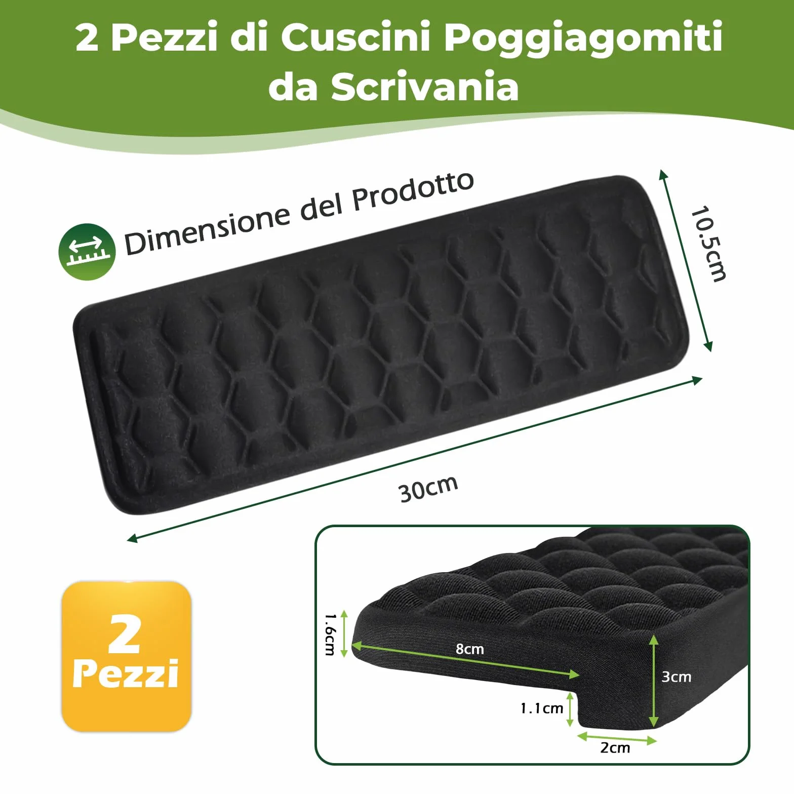 Poggiagomiti da Scrivania a Forma L 30x10.5cm Memory Foam Supporto Gomiti Ergonomico