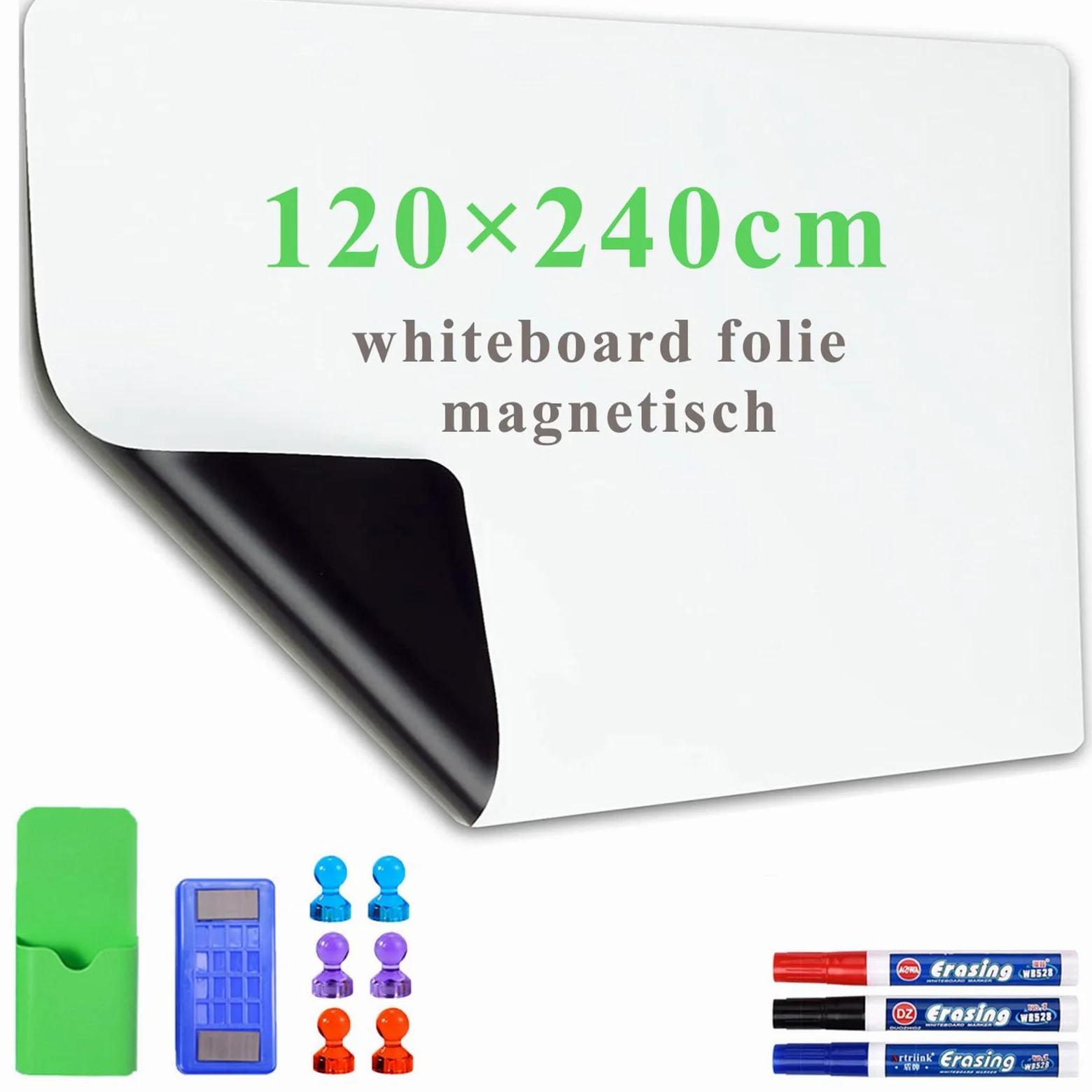 Foglio Lavagna Cancellabile Bianca,120 × 240cm Adesiva Lavagna Magnetica da parete, Pellicola per lavagna flessibile, per Educatori, Scuole Domestiche, Aule, Uffici