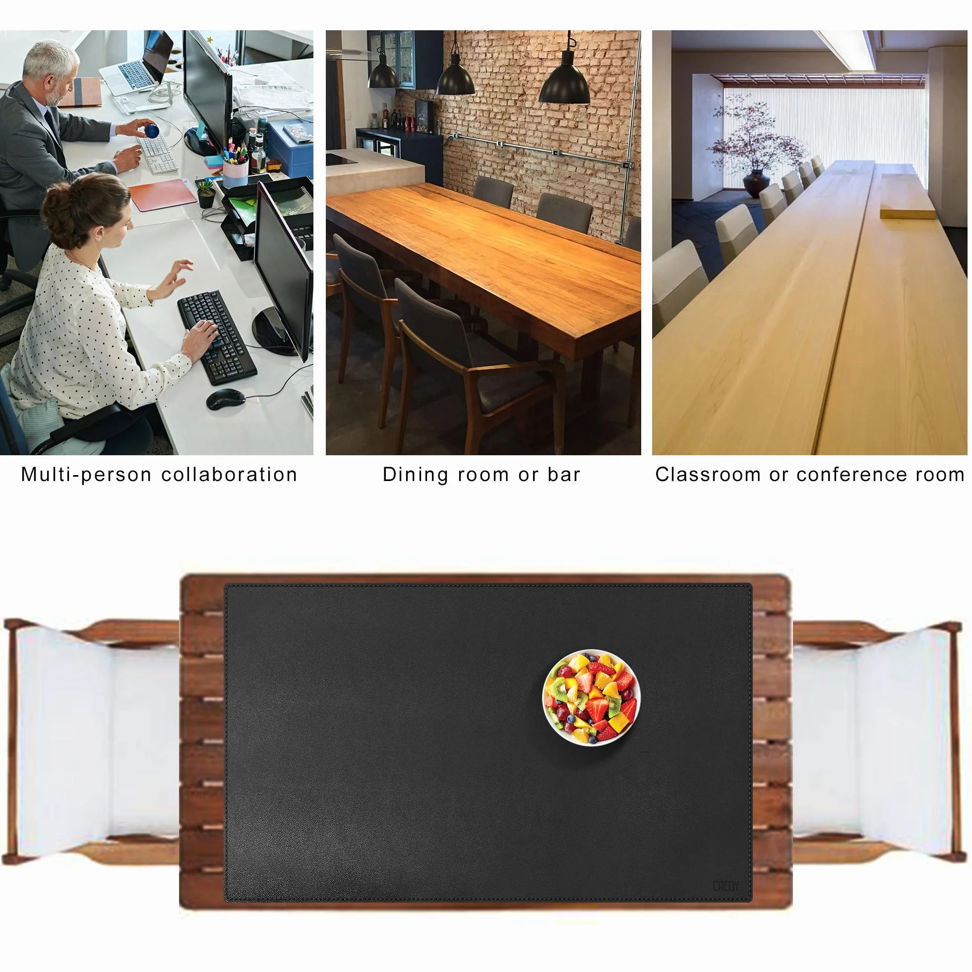 Cacoy Tappetino per Scrivania in Pelle PU 1200x800 mm Impermeabile, Grande Tappetino da Tavolo per Ufficio e Casa (Nero)