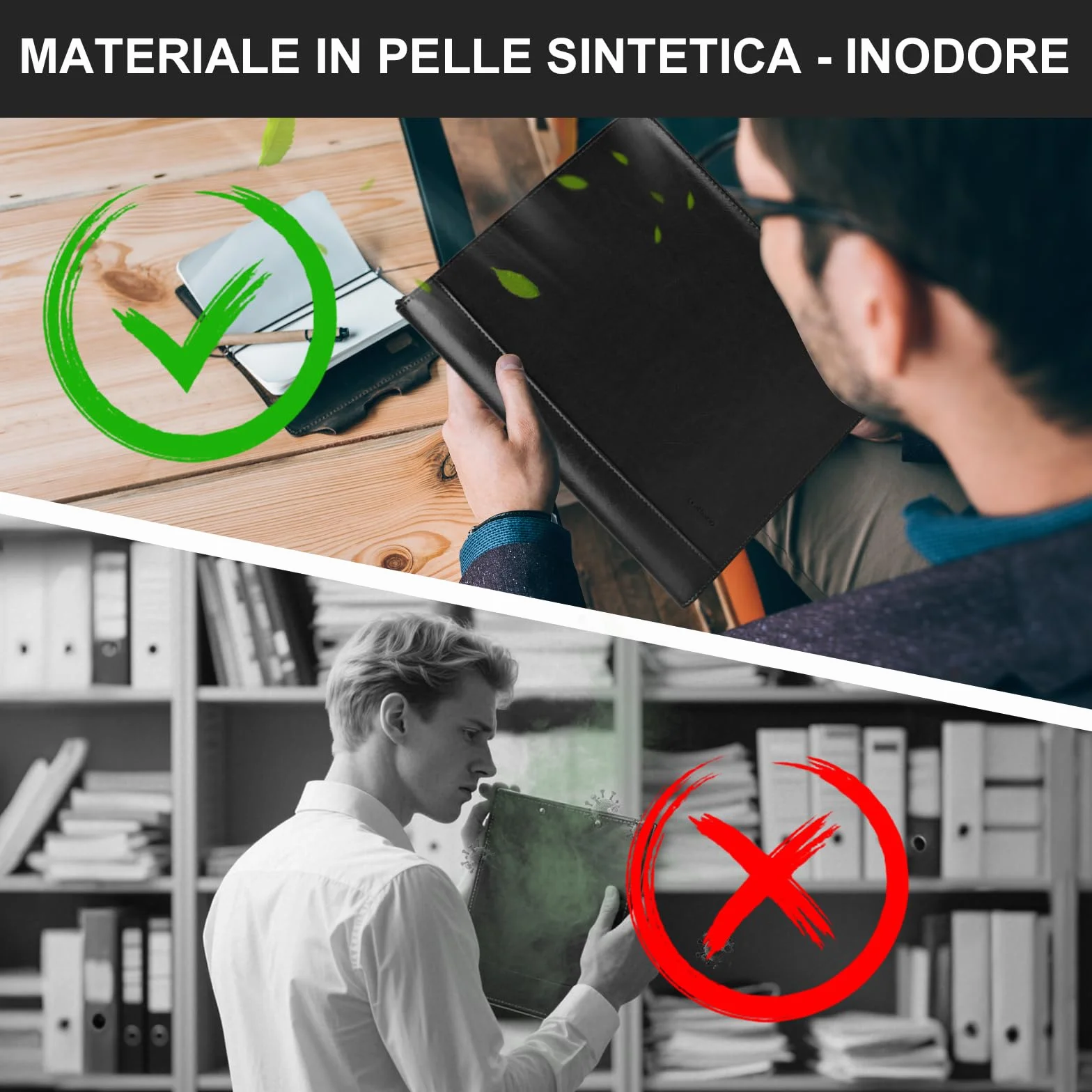Leathario Cartella Portadocumenti A4 PU Pelle Portablocchi Organizzatore con Quaderno