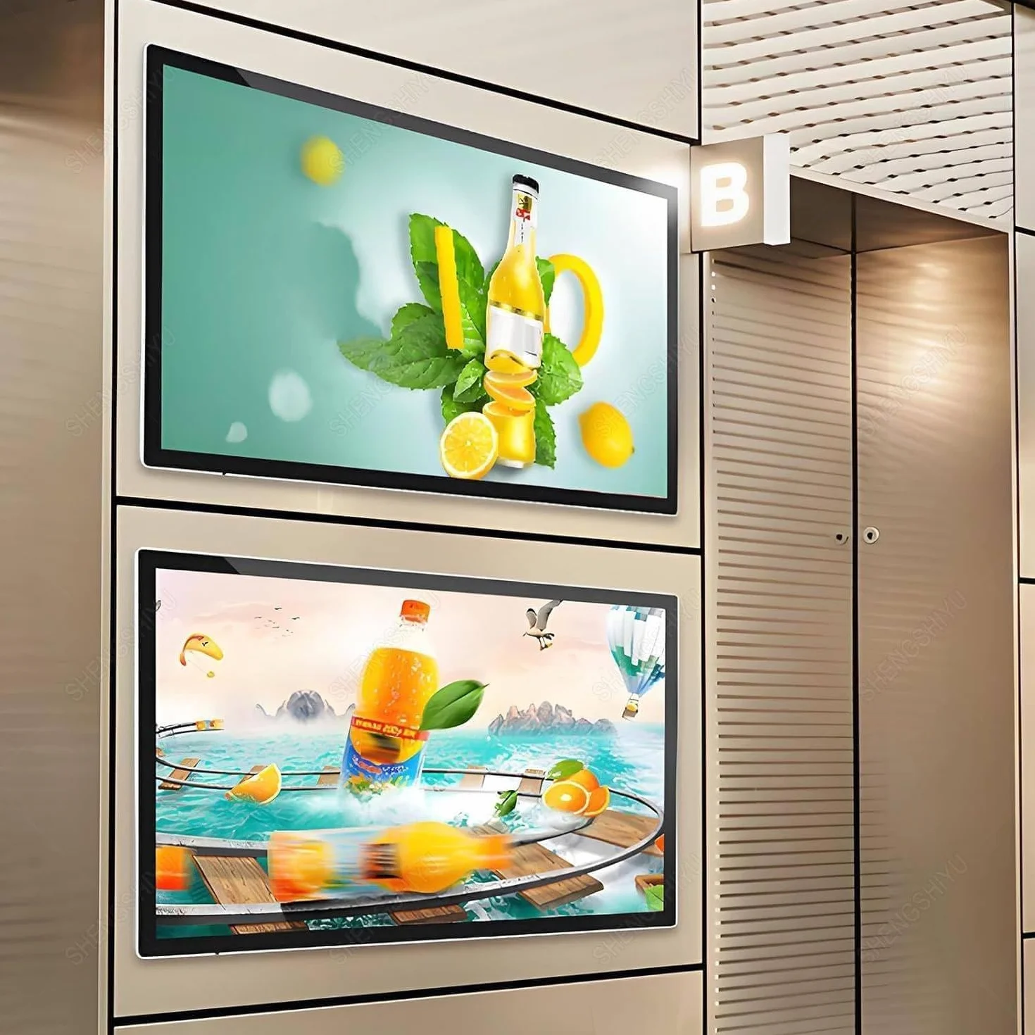 Display LED per Vetrina Negozio,Schermo Pubblicitario LED per Negozio,23.6" Remoto/USB & Orizzontale/Verticale,Parete/Incassato, per Ristoranti/caffè,Video/Immagini,Stabile,Gastronomi 23.6in