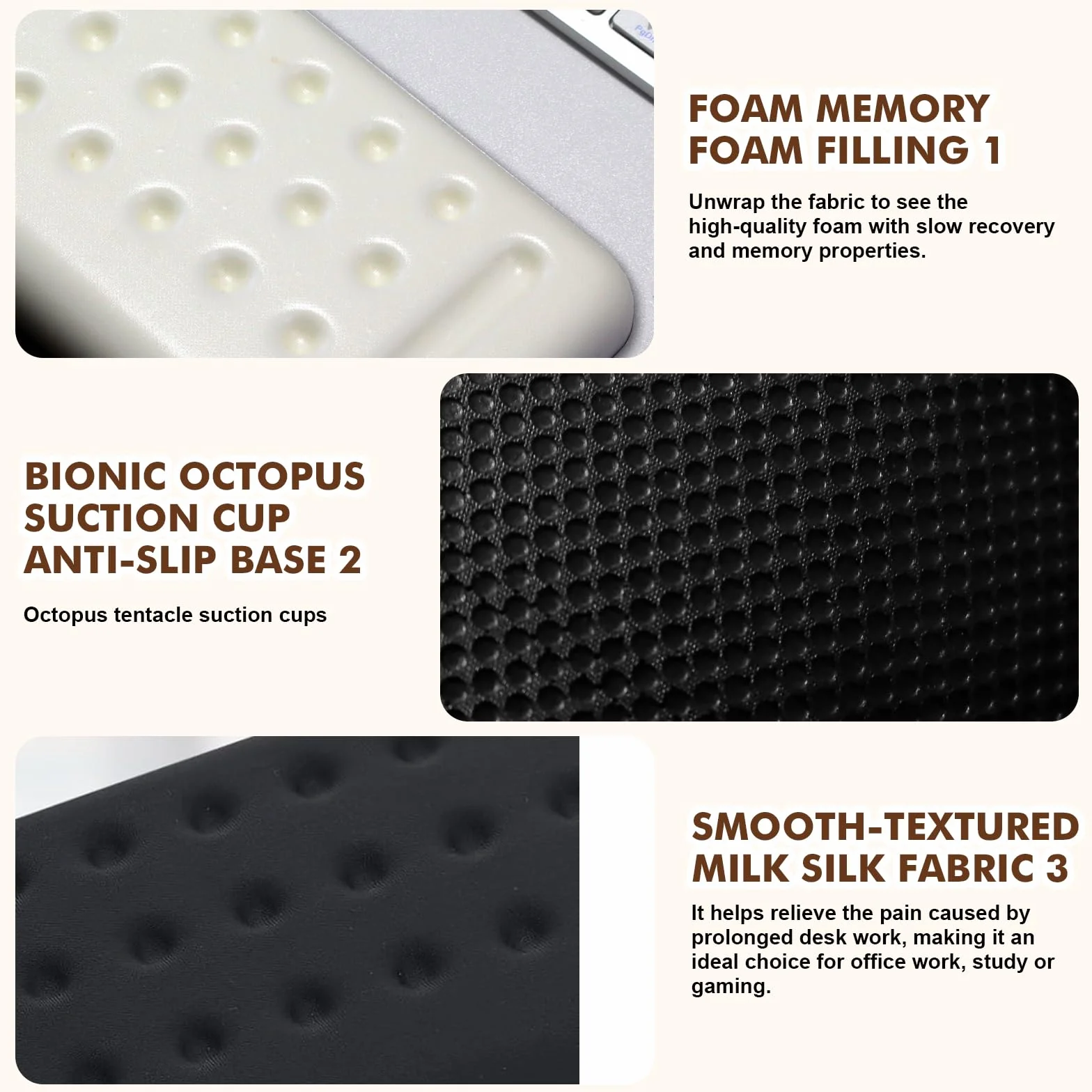 Set di 2 poggiapolsi per tastiera in memory foam, ergonomico, antiscivolo, per ufficio e casa