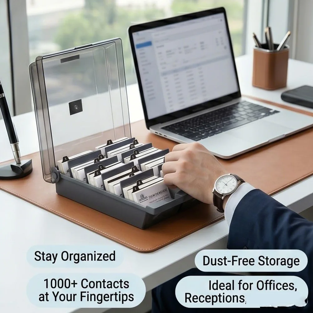 Organizzatore Porta Biglietti da Visita,Scatola Porta Biglietti da Visita con Coperchio Trasparente (1000 carte classificazione A-Z indice),Espositore Biglietti da Visita per Casa e Ufficio