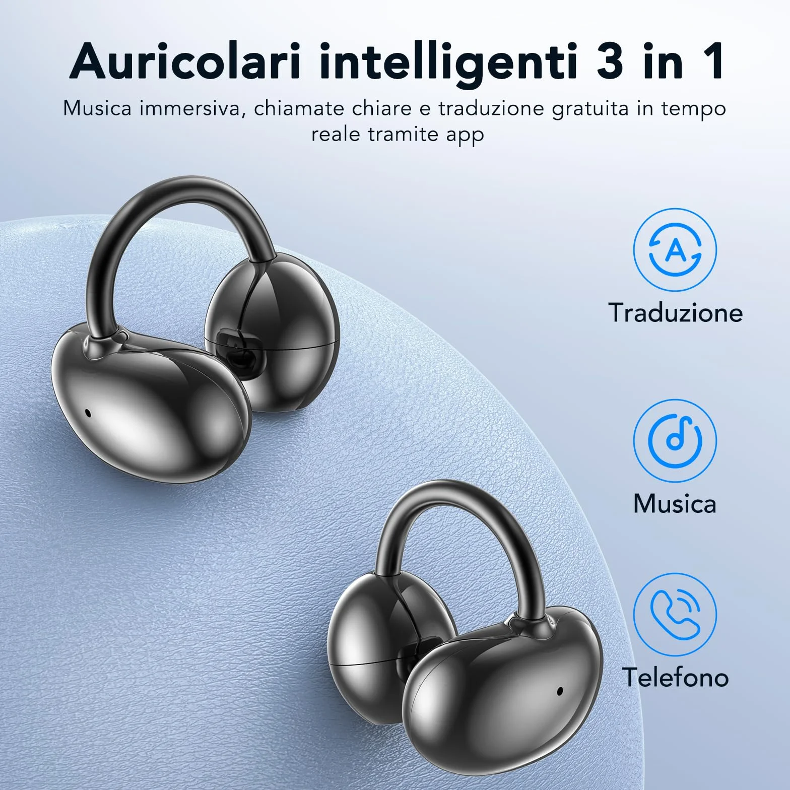 NE32 AI cuffie traduzione simultanea, auricolari per traduzione 3 in 1 per 150 lingue con app, 9 molità di traduzione,cuffie traduttore istantaneo, Cuffie Bluetooth 6.0 con schermo LCD, per viaggio.