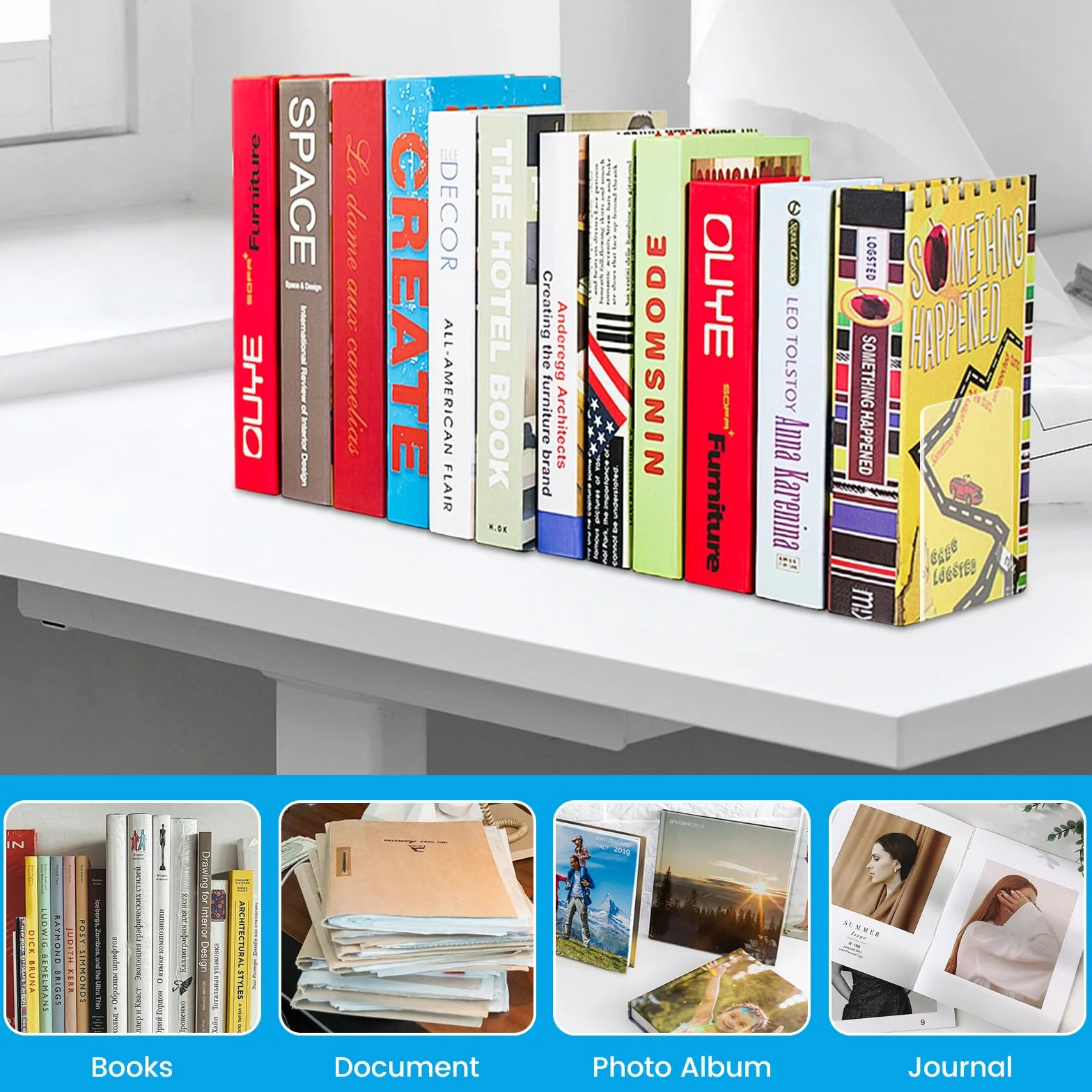 Fermalibri Acrilico Trasparente 8 Pezzi UCAMP per Mensole Libreria