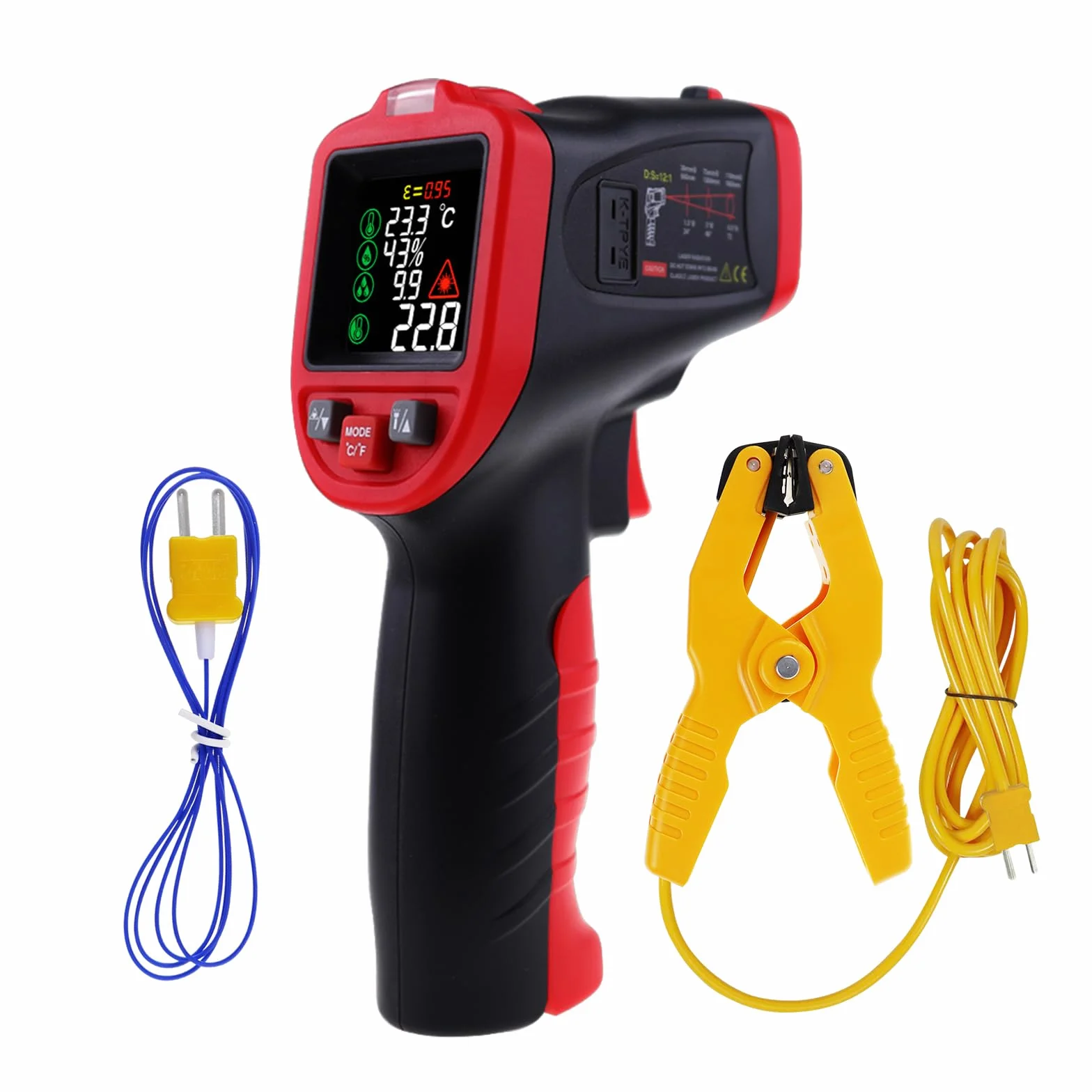 Termometro a infrarossi laser professionale -50°C a 850°C con termocoppia a pinza tipo K, senza contatto per temperatura in cucina, HVAC, industria