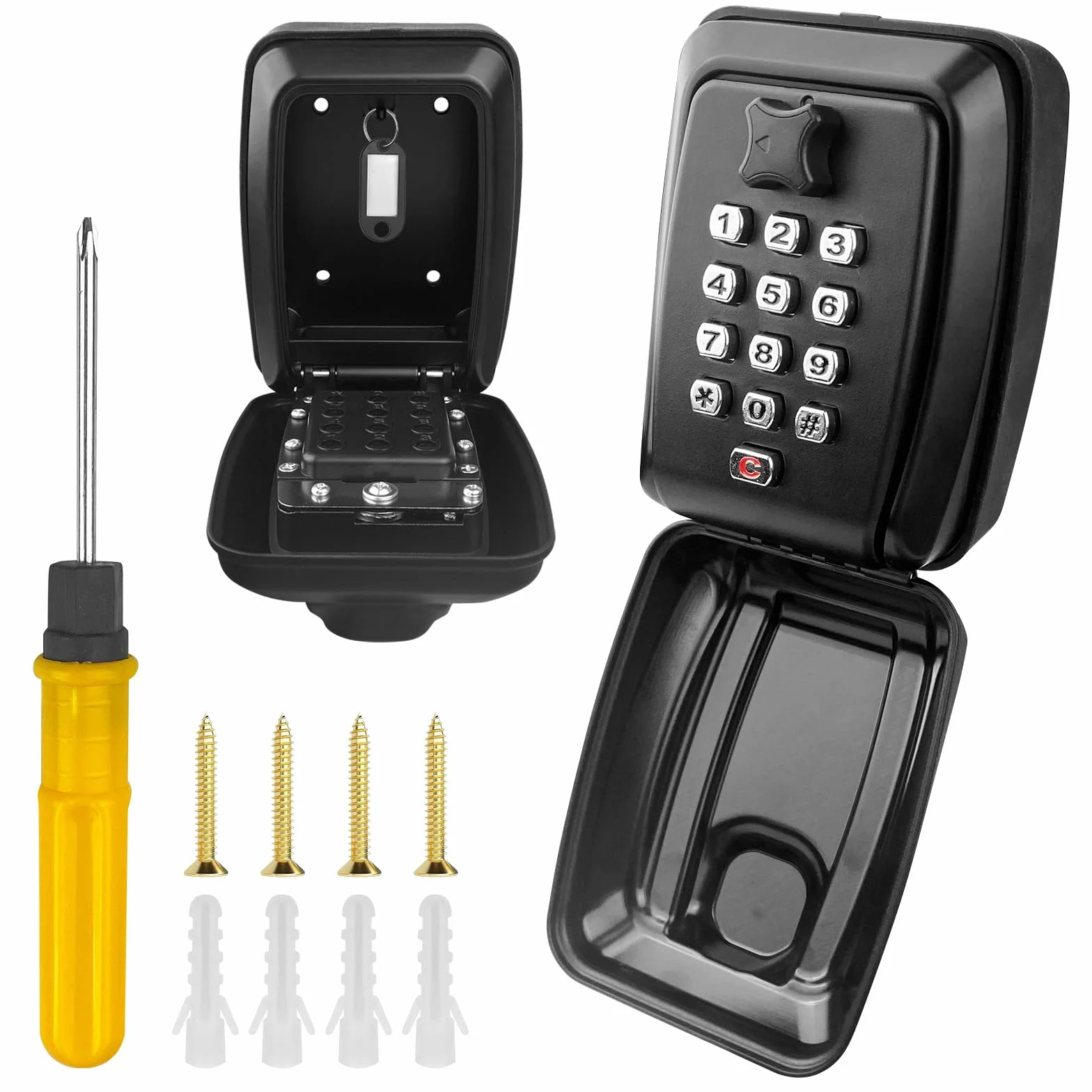 Cassetta Chiavi con Codice Impermeabile, Cassaforte per Chiavi con Codice 12 Cifre, Cassetta Portachiavi con Combinazione, Keybox da Esterno Password Ripristinabile per Casa, Garage(Nero)