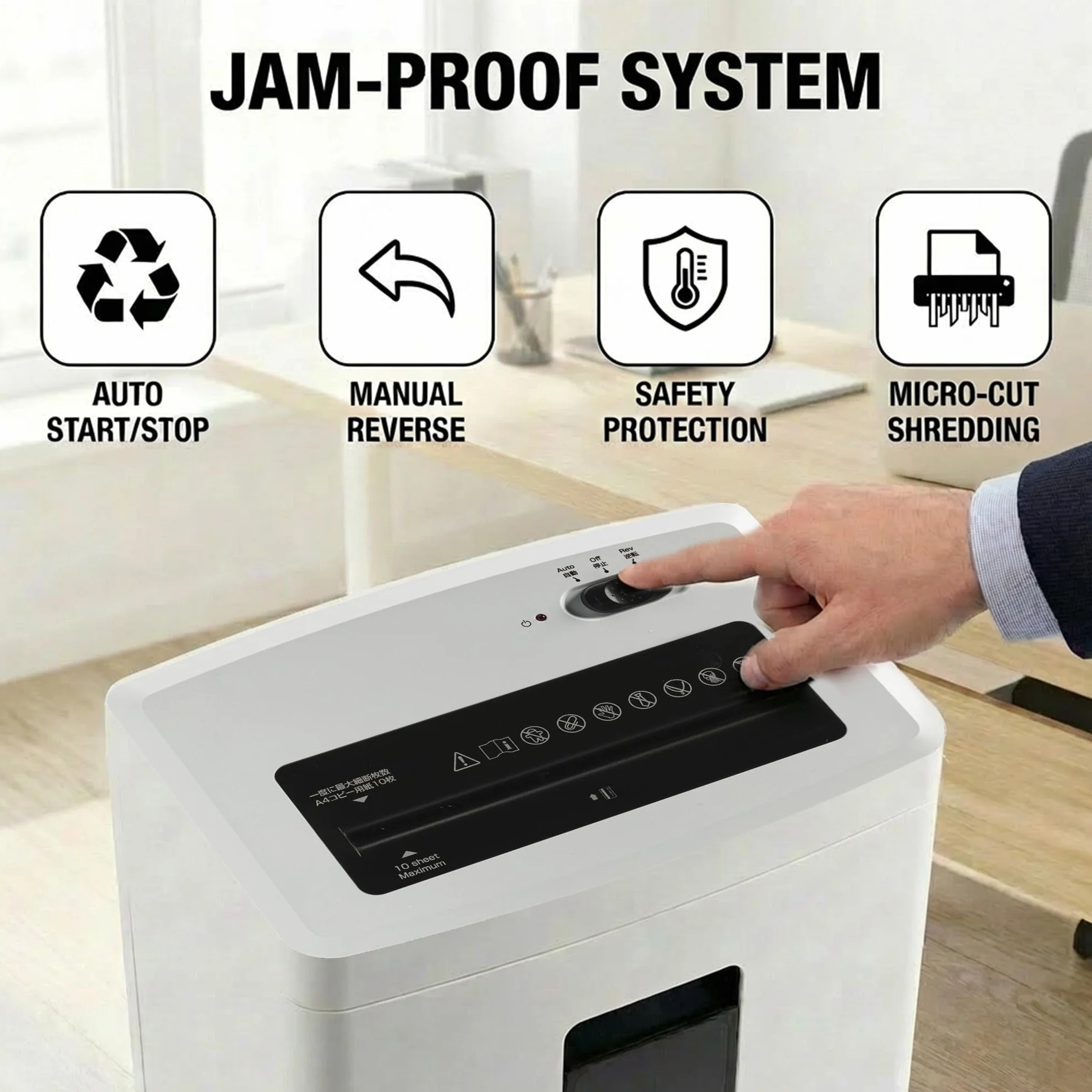 Distruggi Documenti Elettrico Professionale: 10 Fogli Tritacarte Microframmenti P5 Distruggi Carte di Credito e Graffette Cestino 18L Antiblocco Per Casa Ufficio Piccolo Studio Scuola