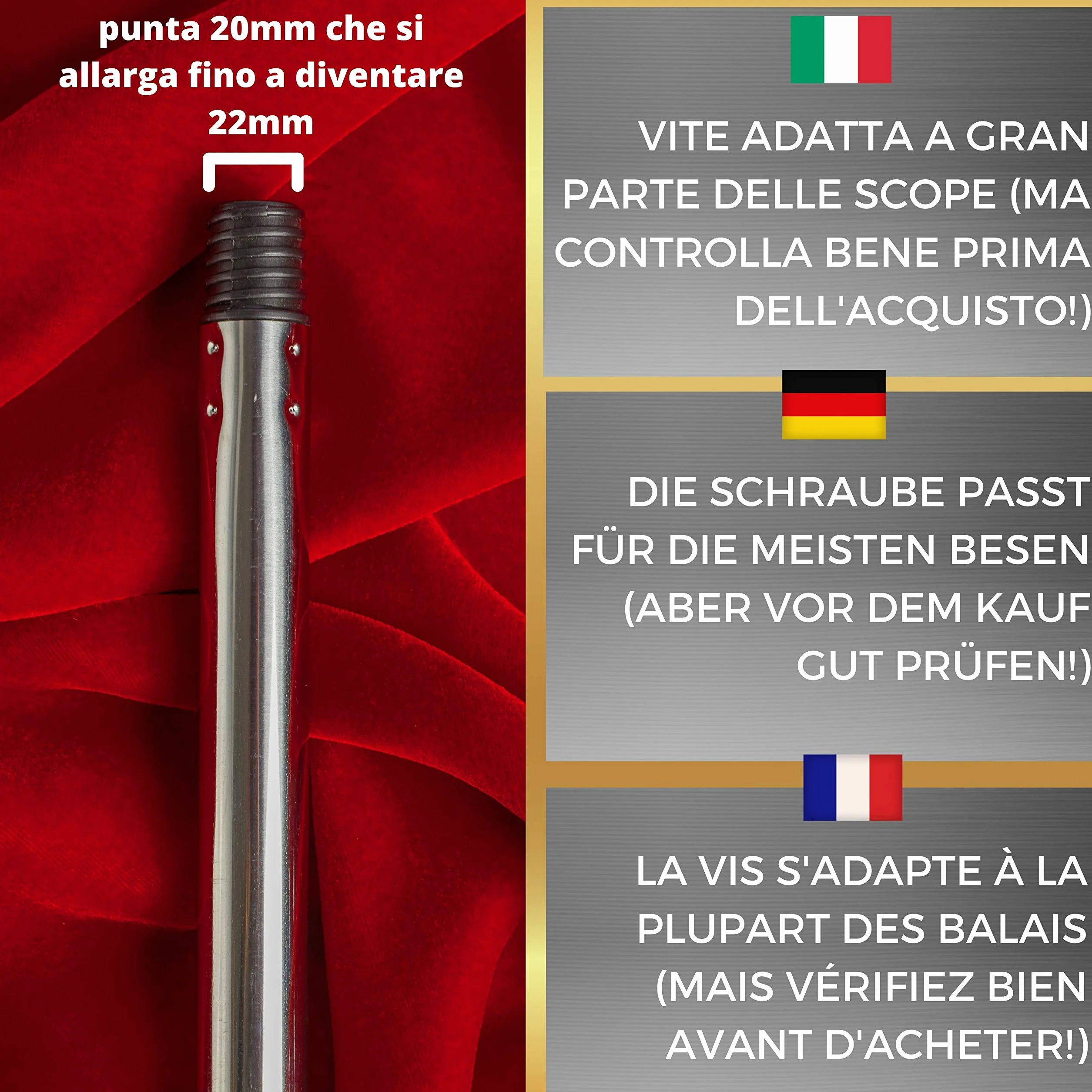 Manico scopa universale avvitabile allungabile