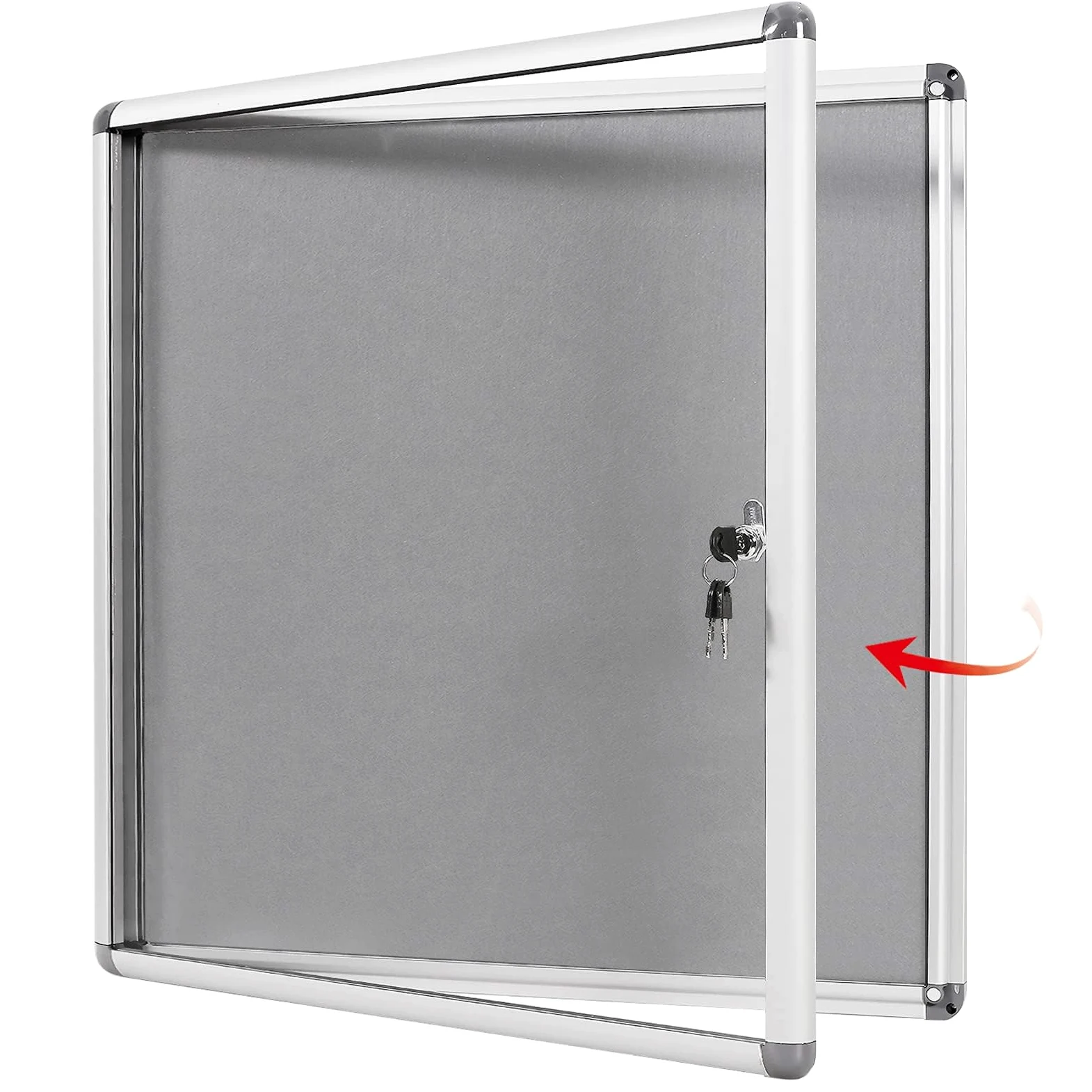 Swansea, bacheca in tessuto grigio con serratura, bacheca in vetro, per parete, ufficio, scuola, 67 x 72 cm (6 x A4)