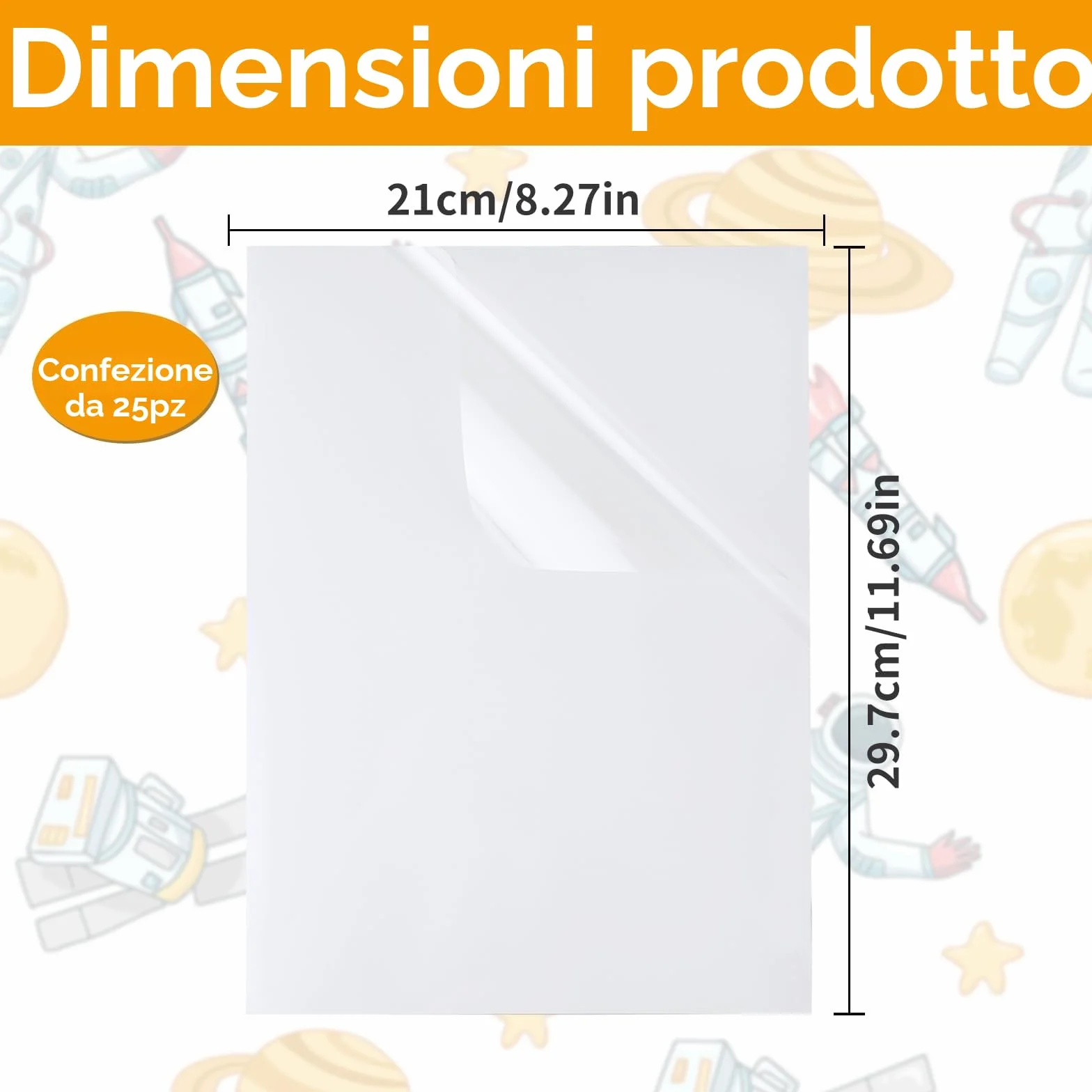 Carta adesiva trasparente stampabile A4 25 fogli, pellicola per stampanti laser e a getto d'inchiostro
