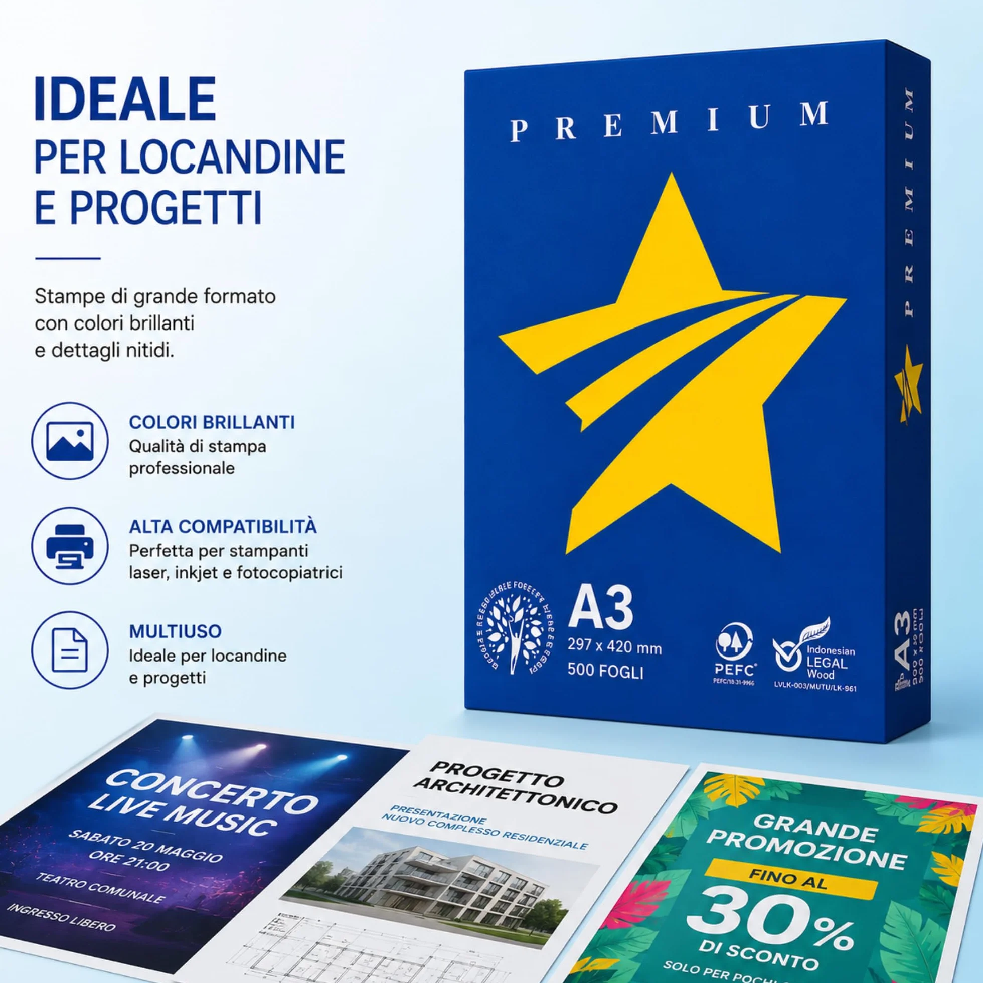 5 Risma Carta A3 da 500 Fogli (2500 Fogli) SENZA INCEPPAMENTO - Carta Stampante 75 gr - Stampante Inkjet, Laser, Fotocopiatrice - Risma di Carta A3 Bianca di ALTA' QUALITA' per Ufficio, Casa e Scuola
