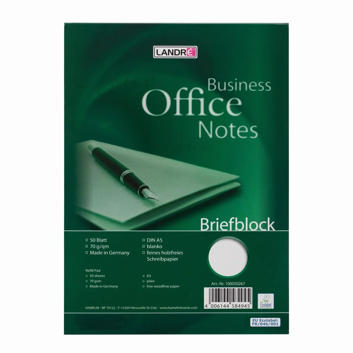 Landre Blocco carta da lettere A5 50 fogli bianchi 70 g/m² 10 pezzi
