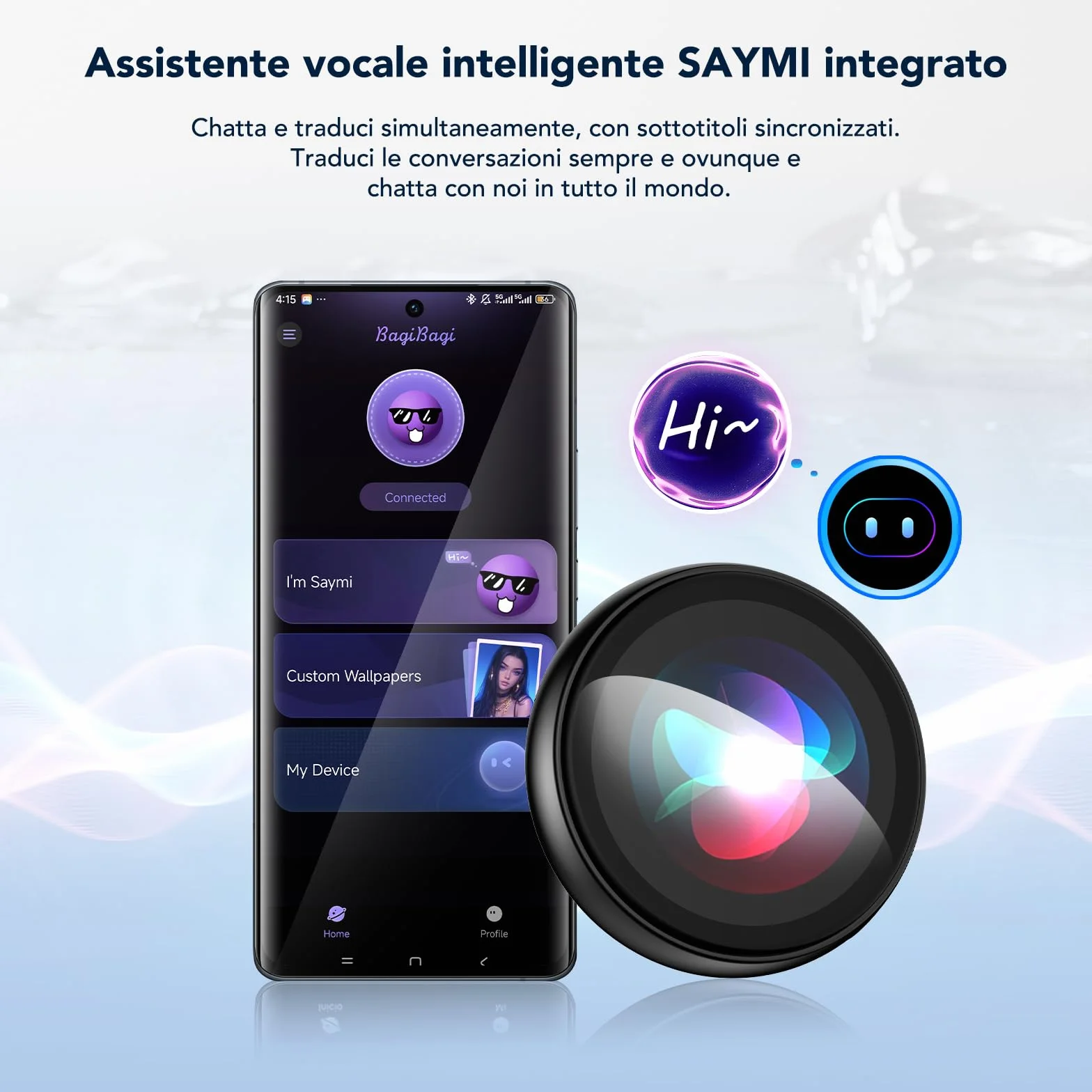 Z01 AI Badge Traduttore Vocale Istantaneo Multilingue –60 Lingue traduttore simultaneo vocale in Tempo Reale, Smart E-Badge con LCD Touch HD, Traduttore Simultaneo Vocale Portatile per Viaggi e Affari