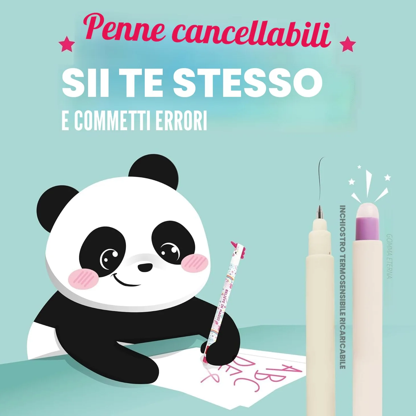 LEGAMI - Set di 18 penne gel cancellabili con inchiostro cancellabile termosensibile, gamma di colori dell'inchiostro e design del fusto, punta da 0,7 mm, disegni di animali, pollo, maiale, asino