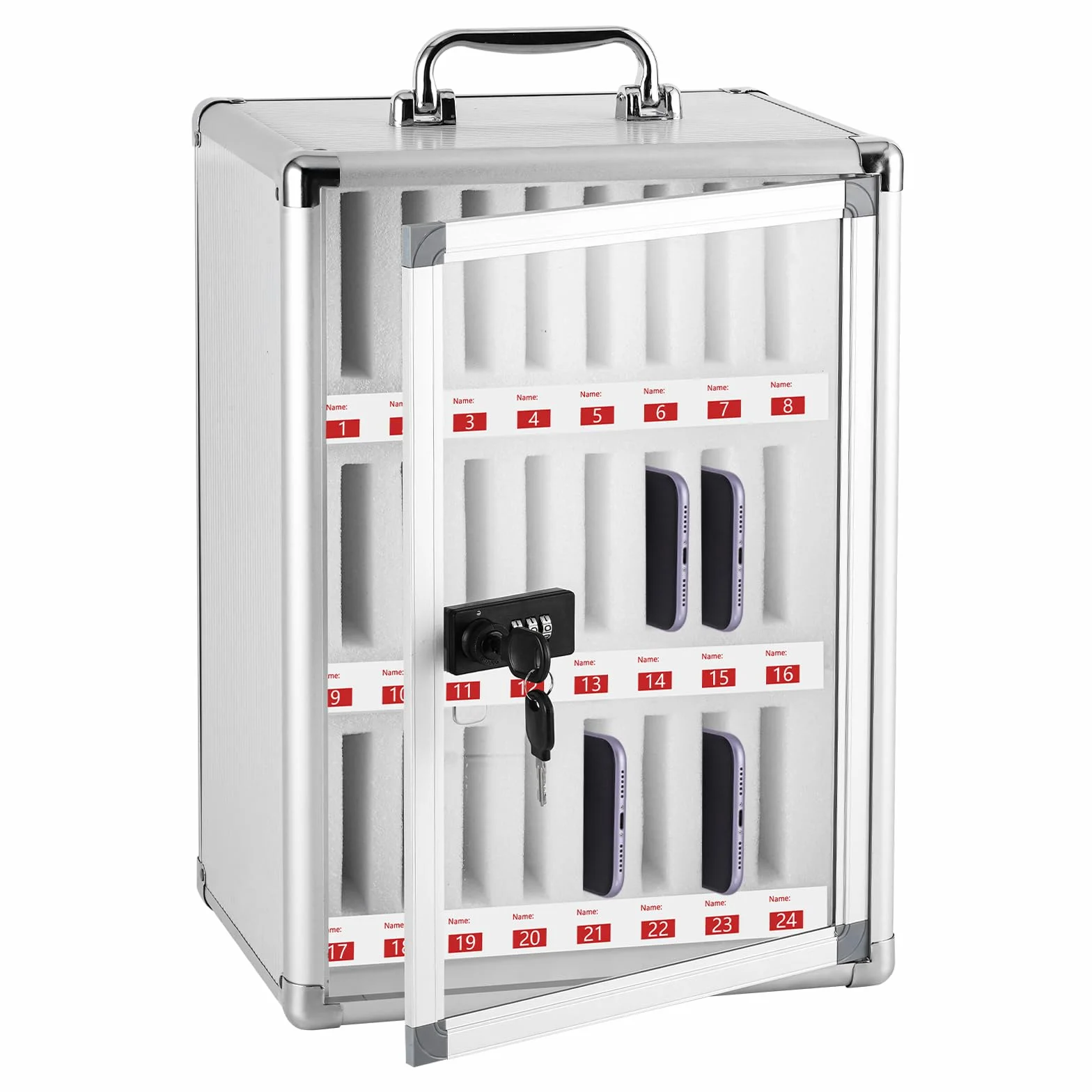 MXBAOHENG 24 Slot Mobile Phone Storage Cabinet In Lega di Alluminio Scatola di armadietti per la Gestione dei telefoni cellulari a Parete con Maniglia e Codice per Scuola Fabbrica Azienda