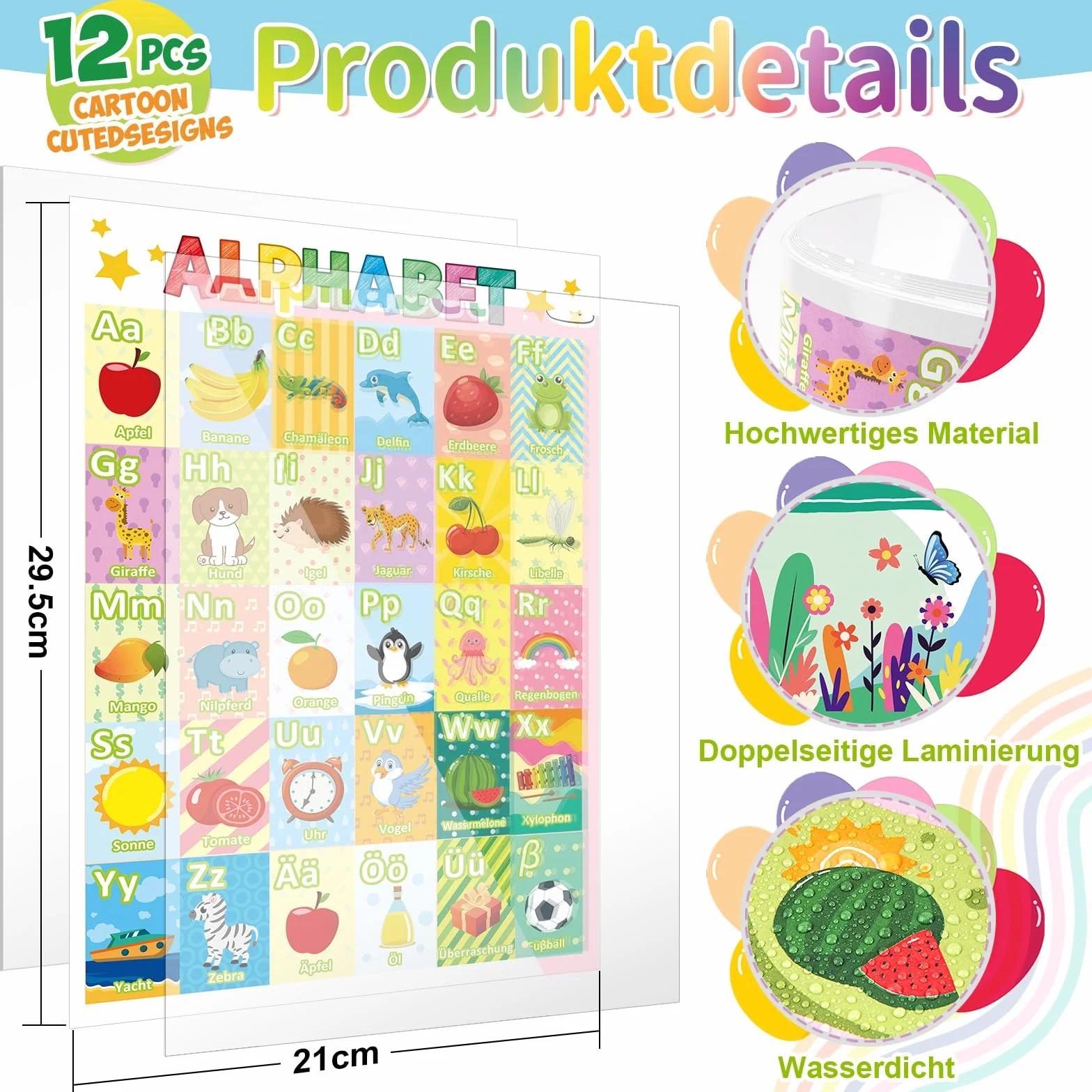 COCHIE 12 poster educativi Montessori formato A4 alfabeto numeri per bambini scuola materna