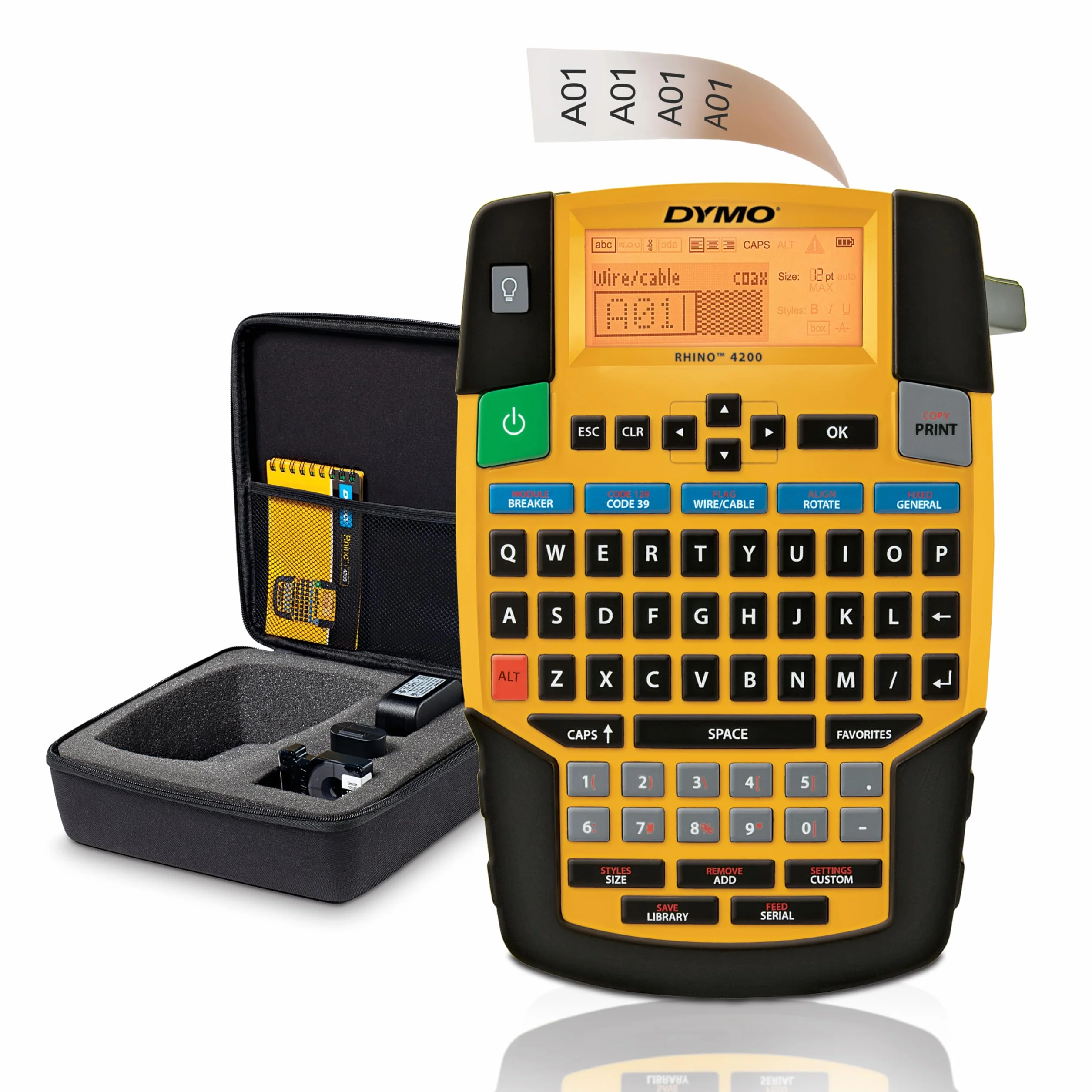 DYMO Rhino etichettatrice industriale multiuso kit con custodia QWERTY Giallo