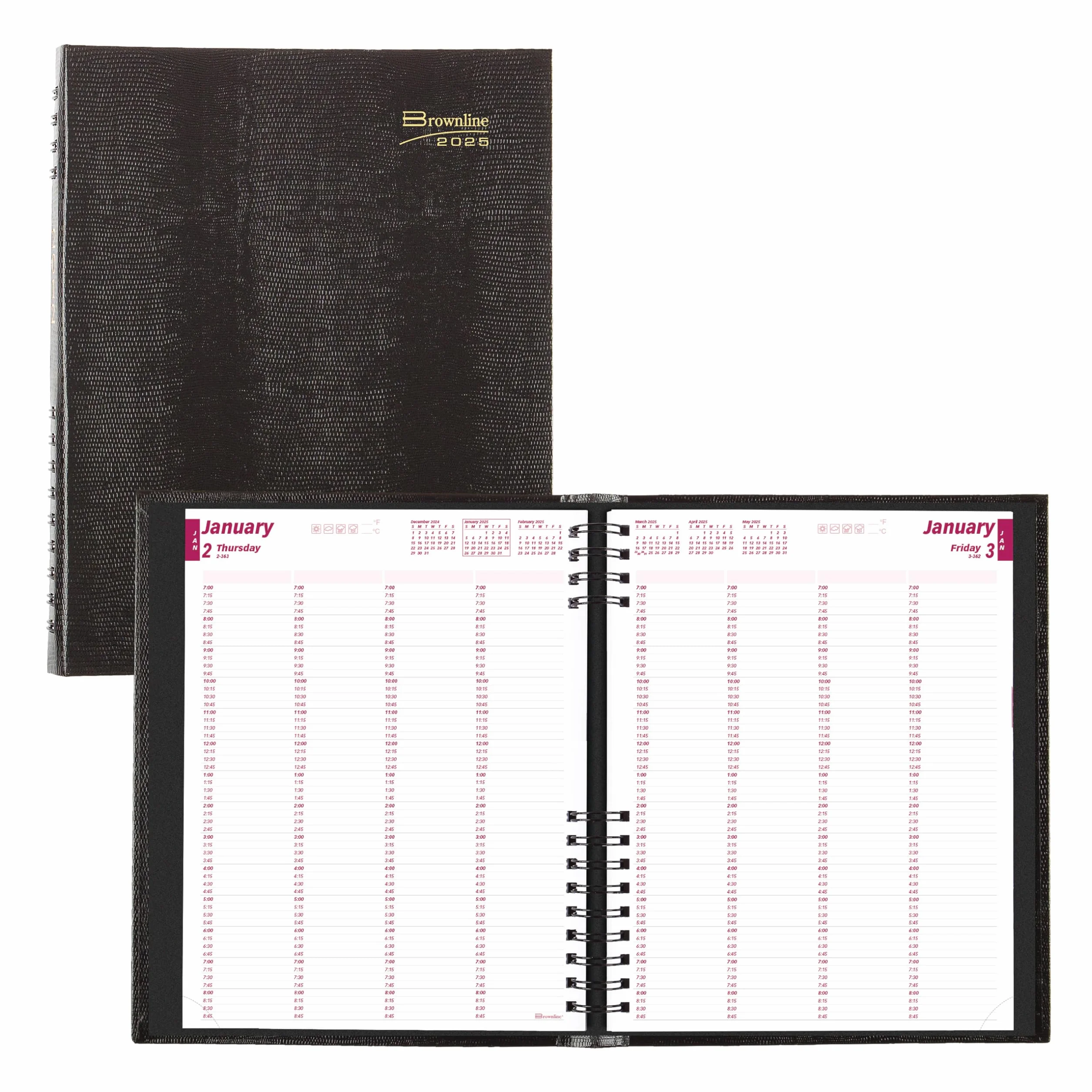 Brownline® CoilPro™ Agenda giornaliera professionale 2025, agenda per quattro persone, 12 mesi, da gennaio a dicembre, rilegatura a doppio filo, 28 x 21,6 cm, nero (CB960C.BLK-25)