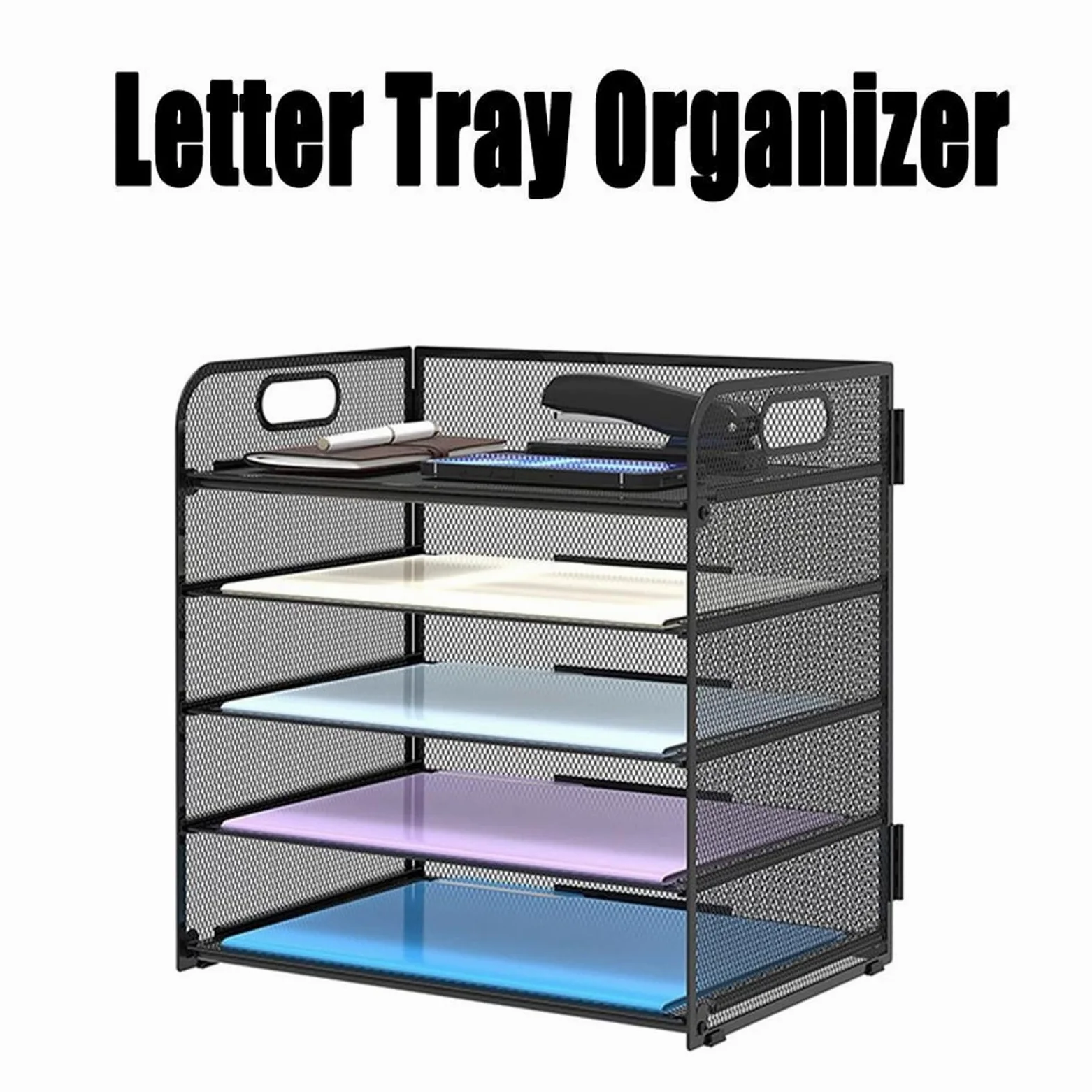 Vassoio Per Lettere Vassoio Organizer Da Scrivania In Rete A 5 Vassoi | Pieghevole con maniglia Scaffale for organizer for file Scaffale for carta durevole in metallo Forniture for ufficio