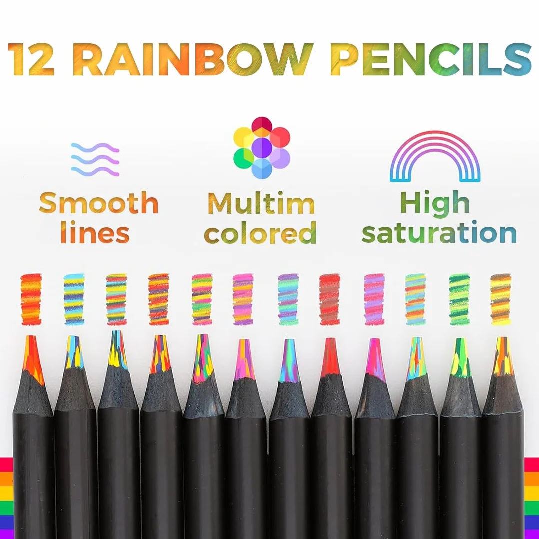 Matite Colorate Jumbo Arcobaleno Multicolori per Bambini e Adulti, Materiale Scolastico e Artistico