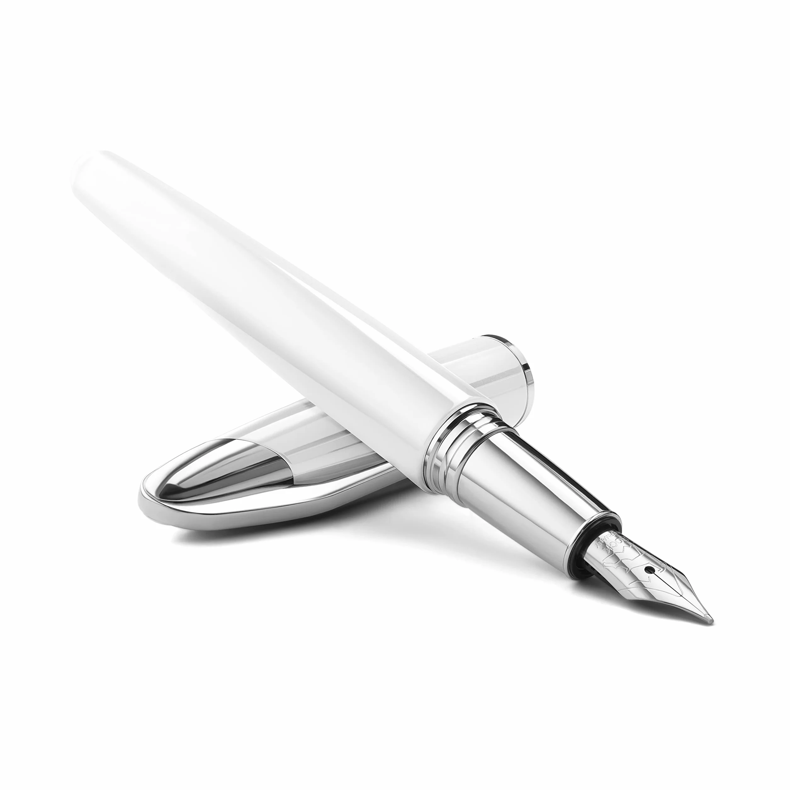 Colibri Penna stilografica Equinox-in acciaio laccato bianco clip a molla cromata-Penna di lusso-Pennino Bock medio-Viene fornita in una elegante confezione regalo-Adatta per uomini e donne.