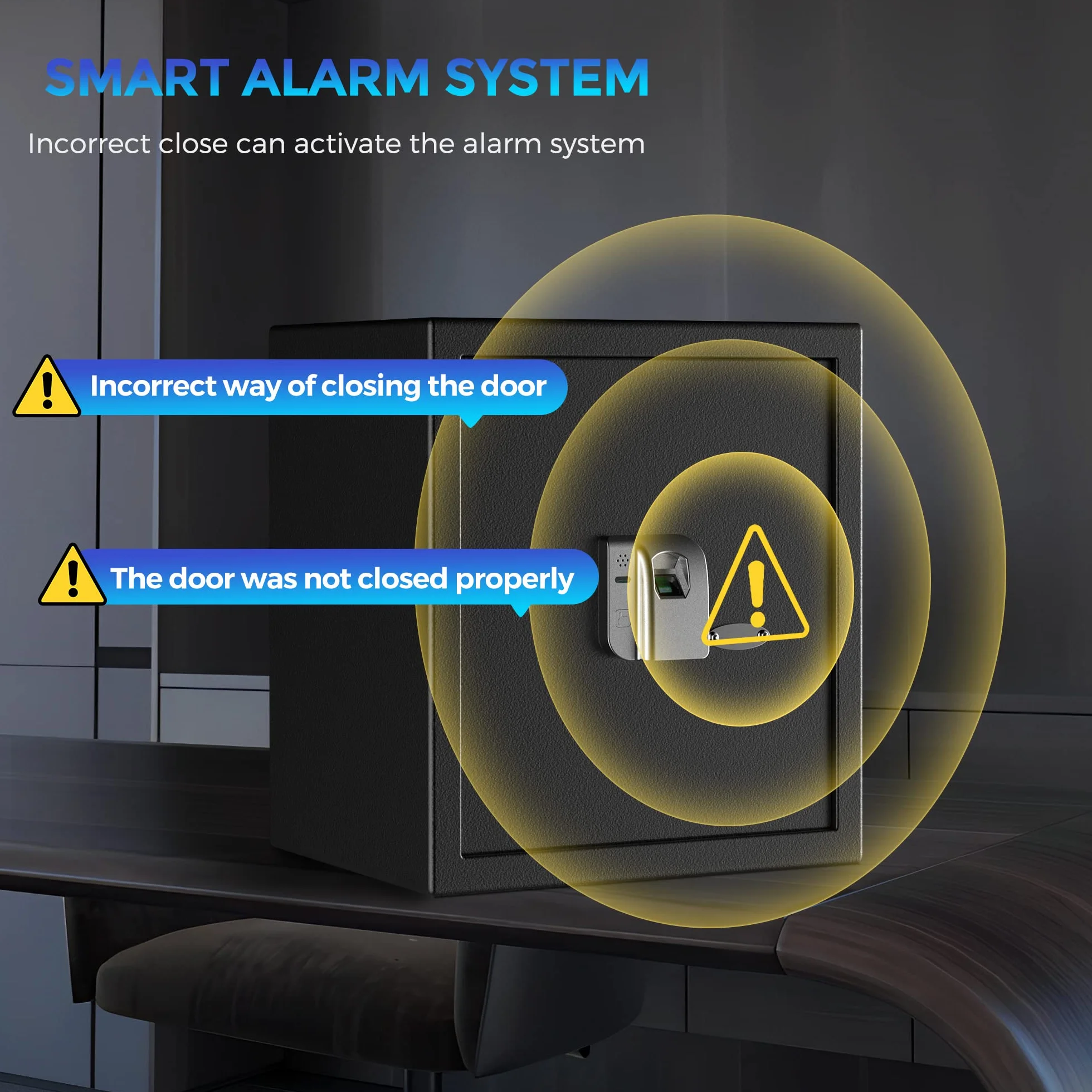 WASJOYE Cassaforte per Impronte Digitali, Cassaforte Biometrica con Chiave, Cassaforte Elettronica Automatica con Identificazione delle Dita, Cassetta di Sicurezza per Casa Hotel Ufficio, 38.08L