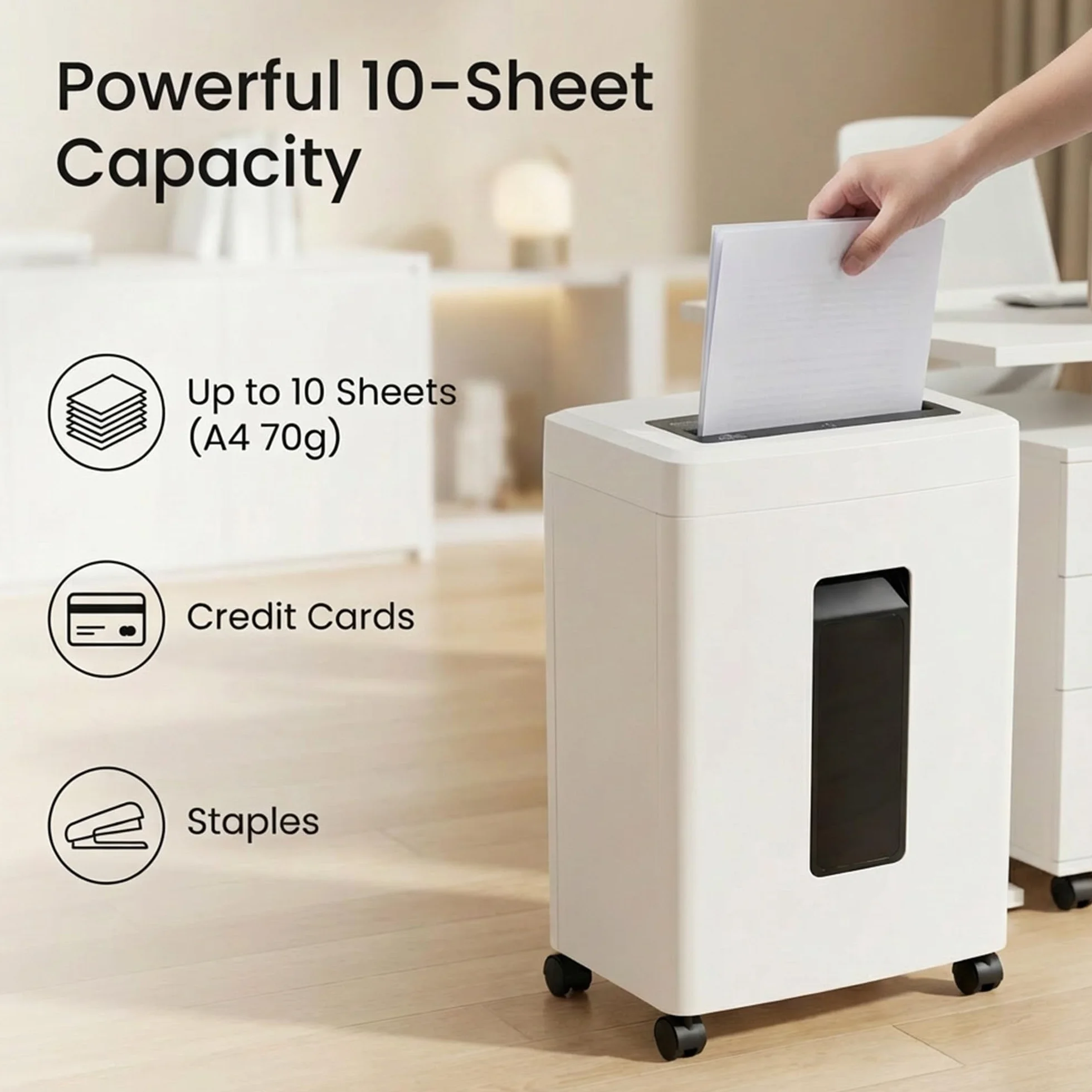 Distruggi Documenti Elettrico Professionale: 10 Fogli Tritacarte Microframmenti P5 Distruggi Carte di Credito e Graffette Cestino 18L Antiblocco Per Casa Ufficio Piccolo Studio Scuola