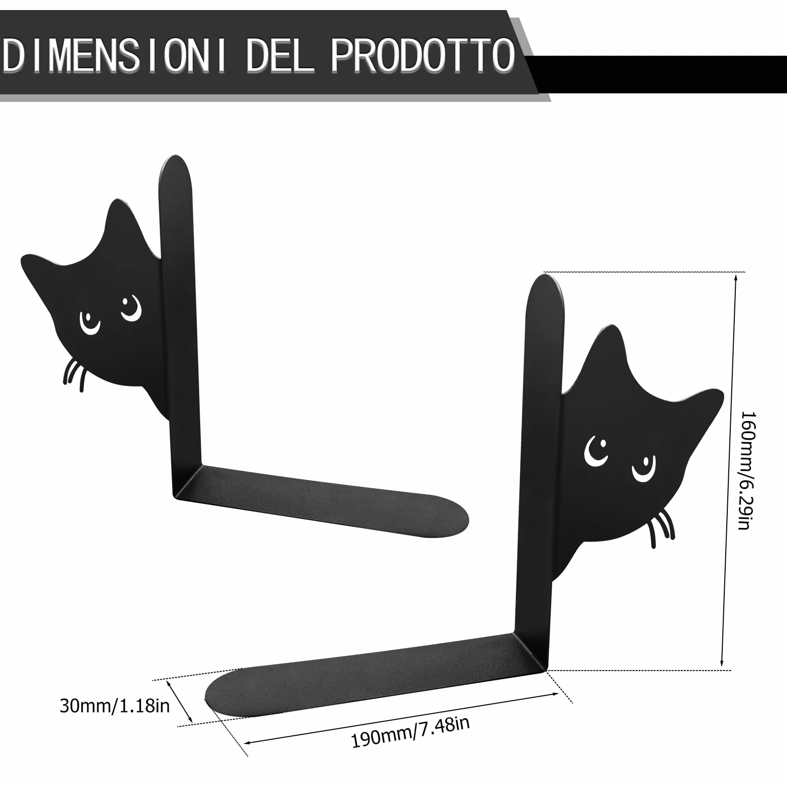 Fermalibri in Metallo a Forma Di Gatto, 2 Pezzi, per Bambini, Scuole, Uffici, Camere Da Letto (Nere)