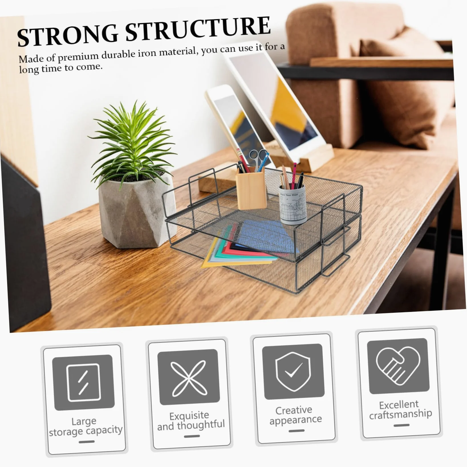 STOBOK Organizer Per Documenti Metallo Da Scrivania Strati Portafile Impilabile Per Ufficio Struttura Robusta Per Archiviazione Documenti e Materiale Da Studio Design Pratico Per Desktop