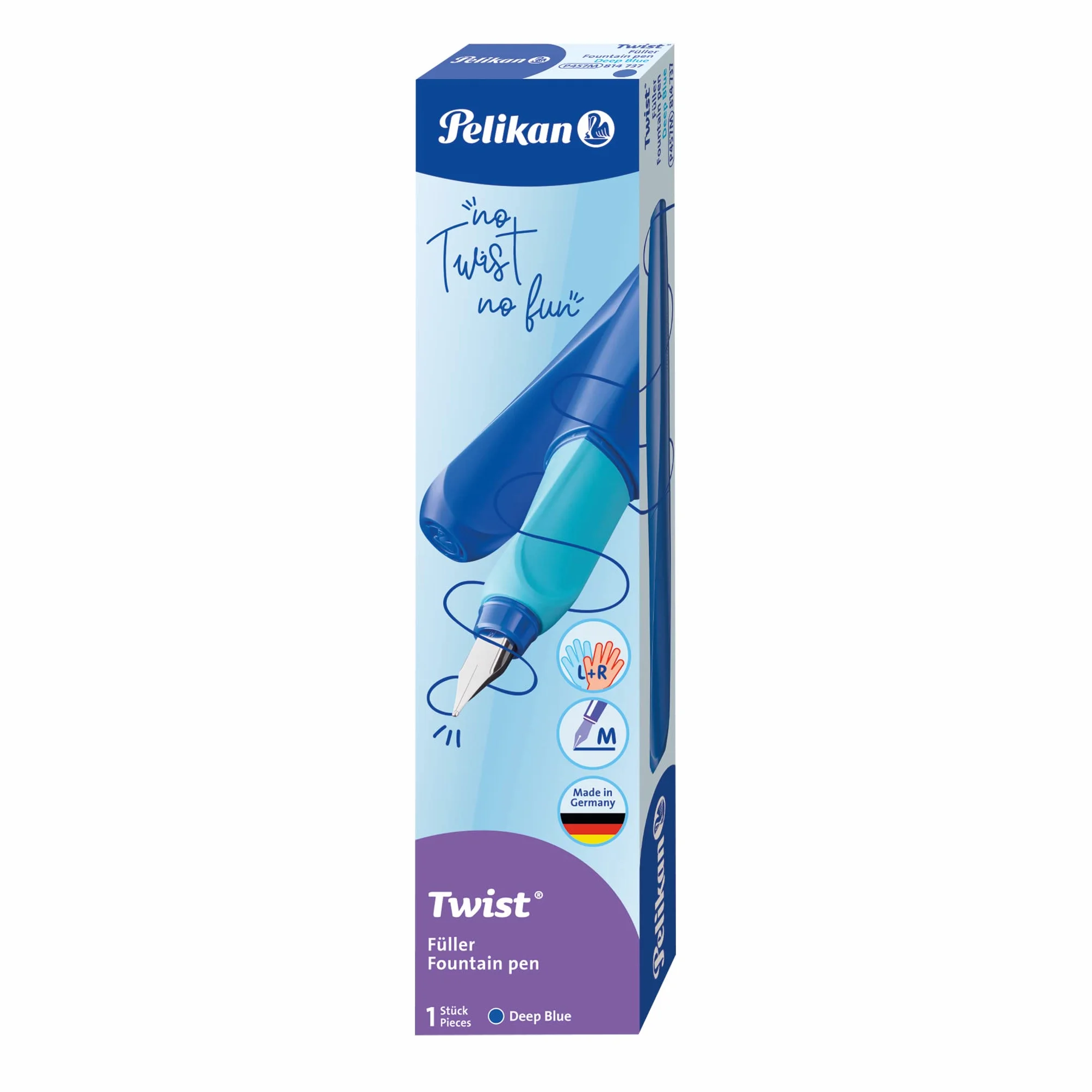Pelikan Twist Deep Blue Penna Stilografica Ergonomica Pennino M Acciaio Inossidabile per Destrimani e Mancini