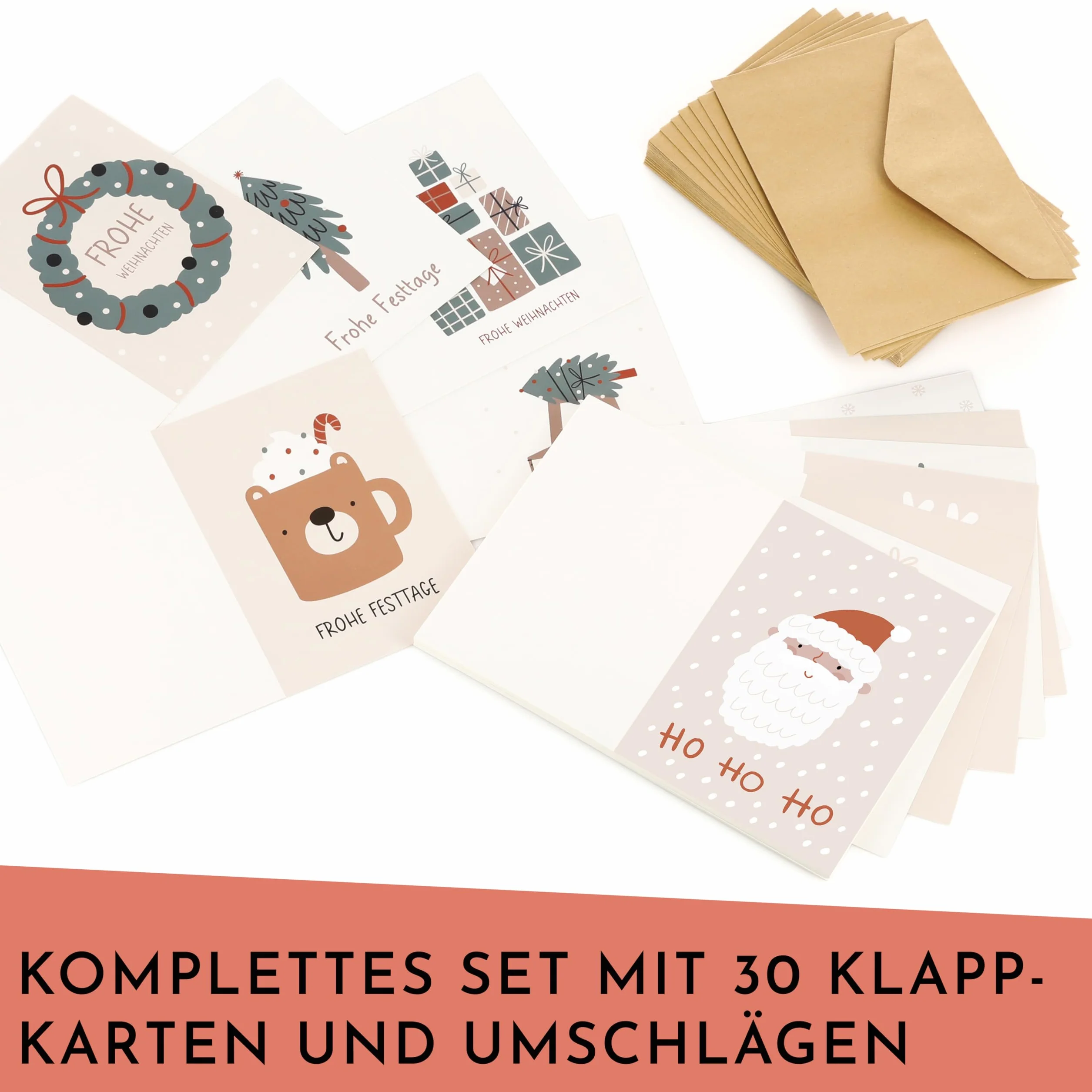 CraftWerk Biglietti di Natale con busta, set da 30 pezzi, formato DIN A6