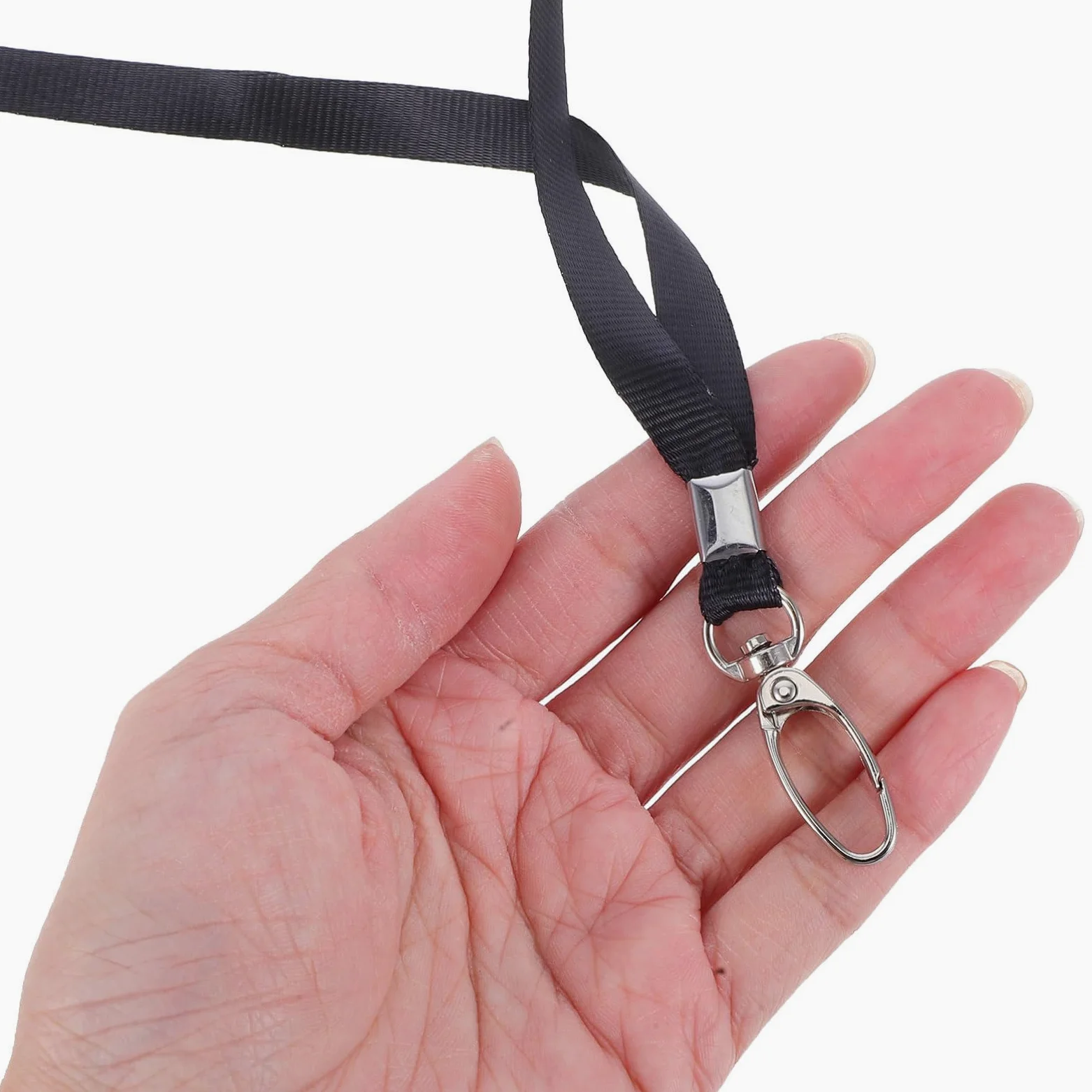 Cordino Porta Badge Identificativo Nero 50 Pezzi in Metallo | Cordino Piatto in Poliestere, Gancio Girevole, per Ufficio e Uso Quotidiano, Stile Semplice